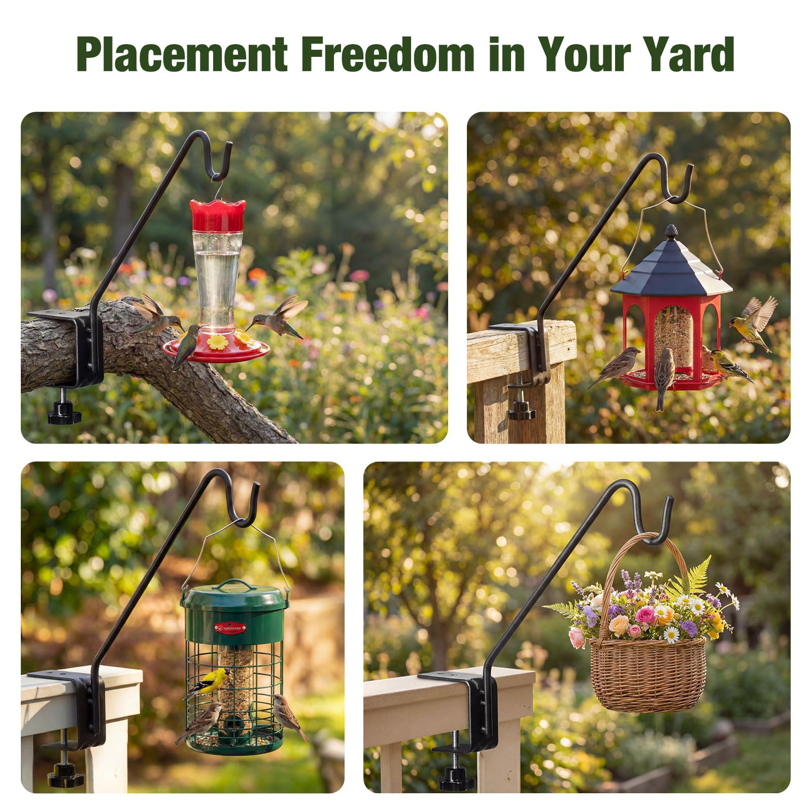 Kingsyard Heavy Duty Deck Hook - 10 inch Metal Deck Railing Hooks for Hanging Bird Feeders, Planters, Suet Baskets, Lanterns, Wind Chimes