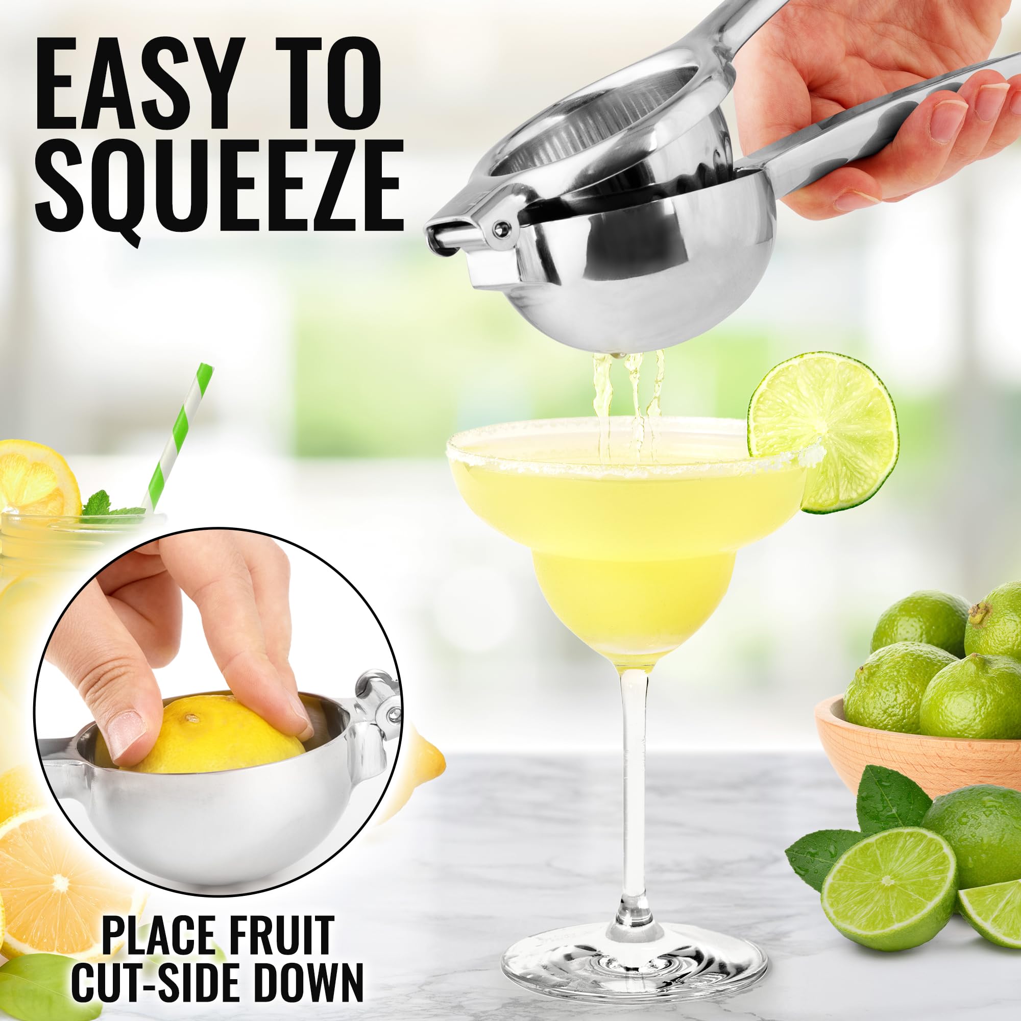 Zulay Large Lemon Squeezer Stainless Steel - Easy Squeeze Manual Heavy Duty Lemon Juicer Hand Press - Ergonomic Citrus Squeezer & Fruit Juicer for Small Oranges, Lemons, & Limes - Stainless Steel