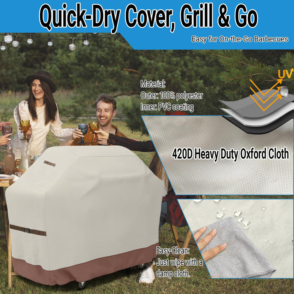 Grill Cover 58 inch, BBQ Outdoor Grill Covers Grade 420D Fabric Barbecue for Weber LX300, Dyna-Glo, Monument Grills Outdoor Furniture Covers (Beige & Brown)