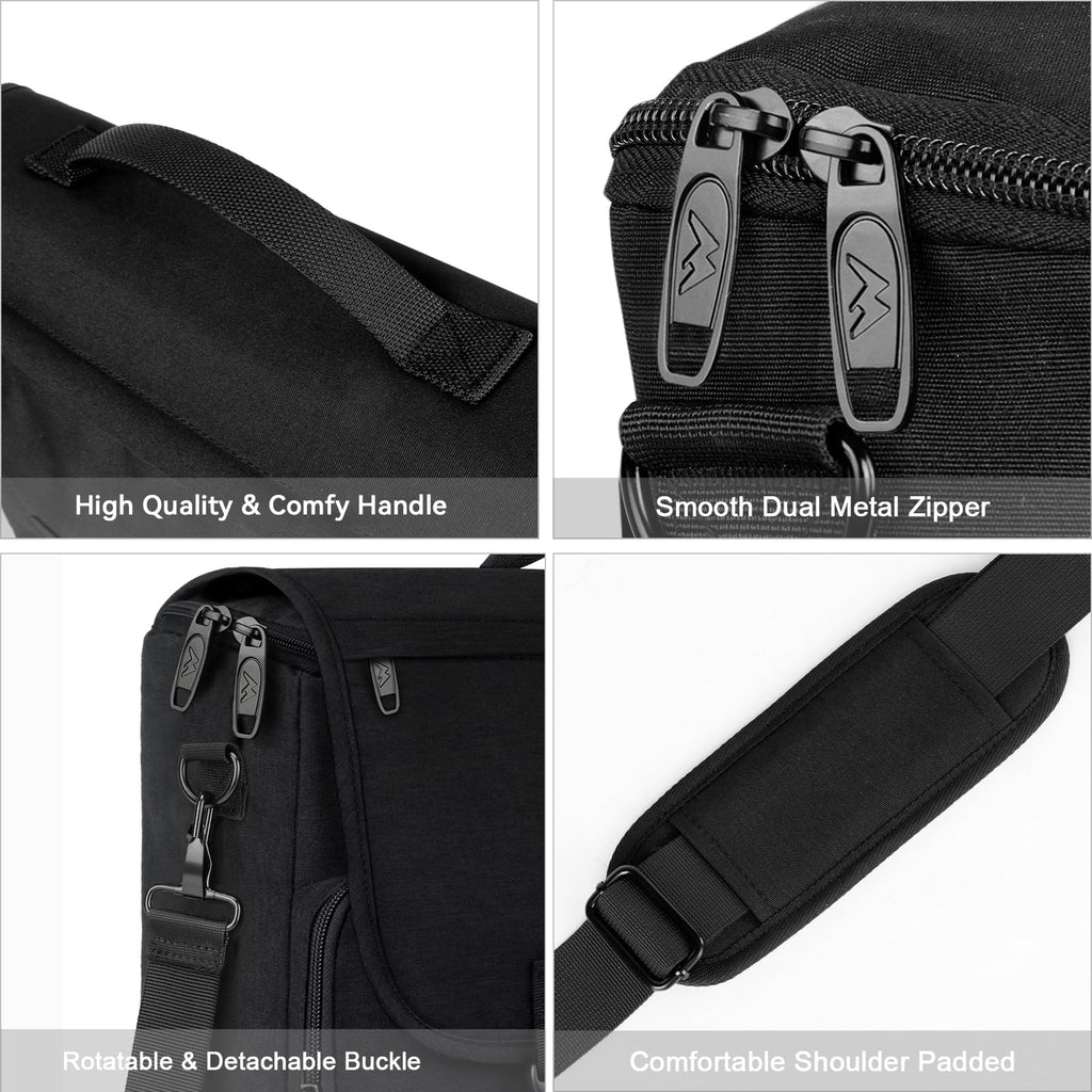 Messenger Bag for Men, Laptop Bag 15.6 Inch, Water Resistant Canvas Shoulder Bag Nylon Crossbody Bag for Women with Detachable Shoulder Strap Black