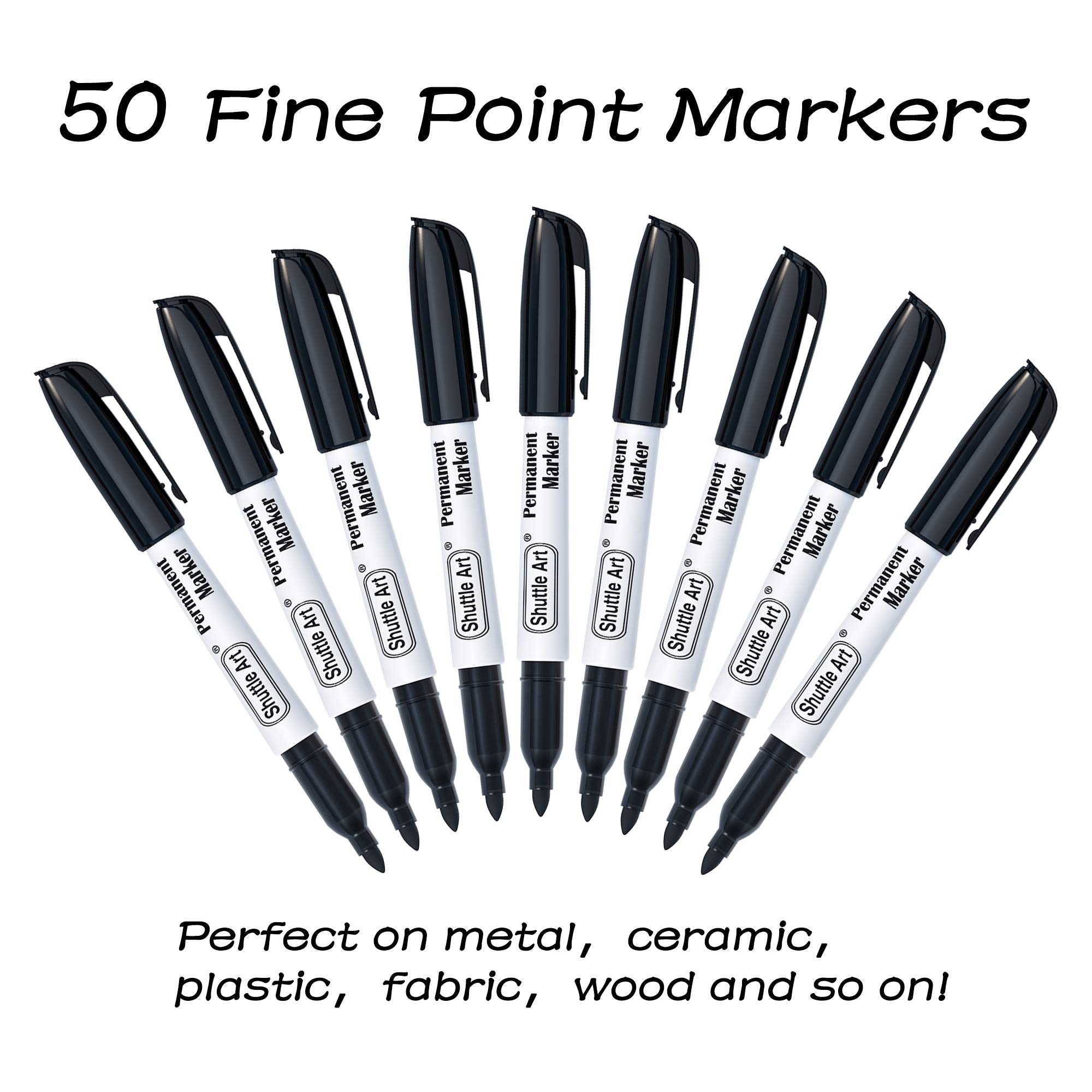 Shuttle Art Permanent Markers, 50 Pack Black Permanent Marker set,Fine Point, Works on Plastic,Wood,Stone,Metal and Glass for Doodling, Marking