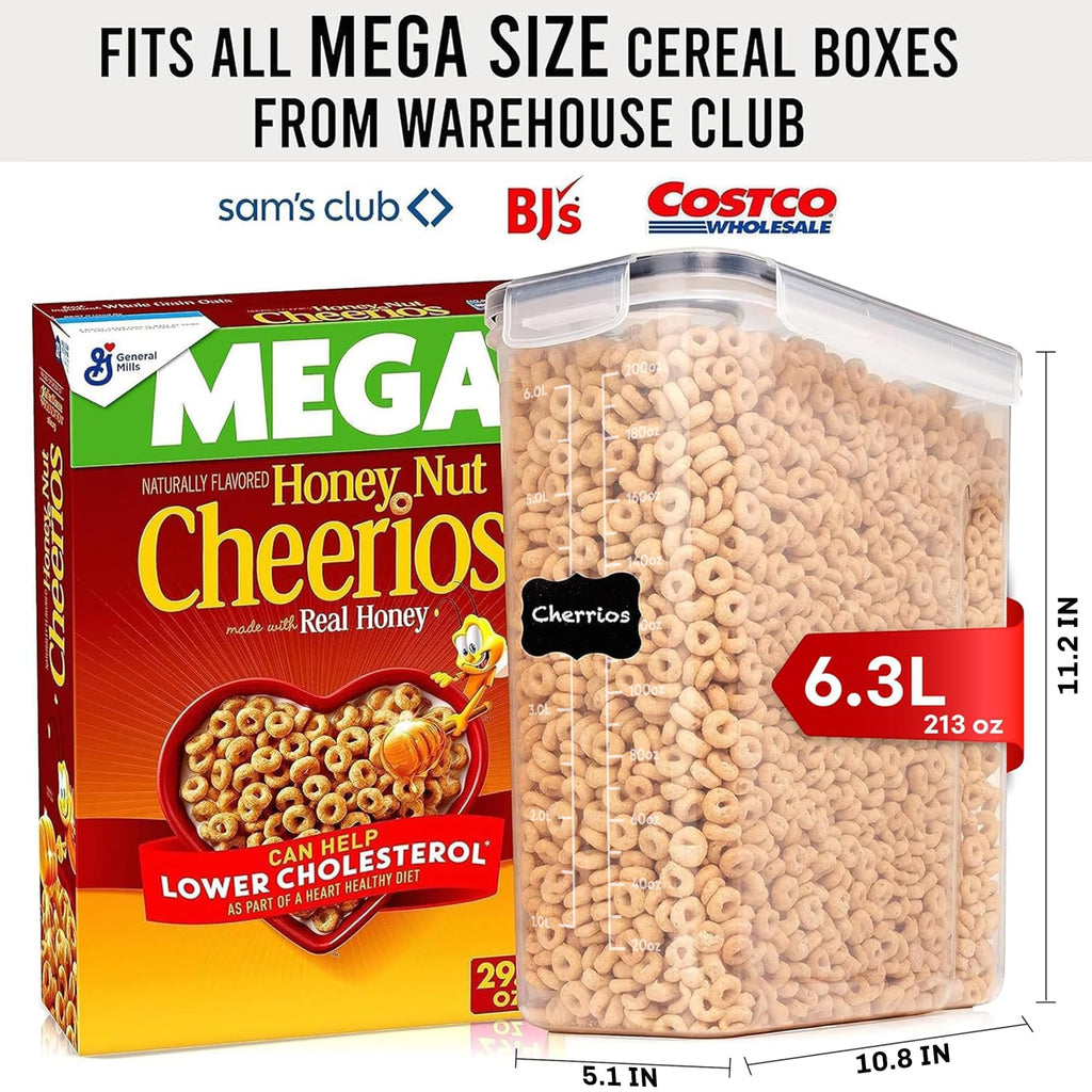 Shazo 2 Pack (6.3L / 213oz) Cereal Storage Containers - Bpa-Free Airtight Large Food Storage Containers with Lids, BPA-Free Plastic Cereal Dispenser for Pantry, Rice, Flour, Sugar & Pasta