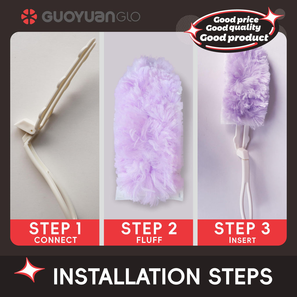 GUOYUANGLO Disposable Dusters Refills 360 Degree Heavy Duty Dusters Refills Purple Disposable Duster Heads for Blinds Ceiling Fans Furniture Multi-Surface Dusting-20 Counts with Short Handle