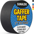 SUNALDO Gaffers Tape Strong Hold, Easy to Rip, Residue-Free Professional Grade Floor Tape for Electrical Cords, Matte Finish Non Reflective, Weather Resistant (1, Black, 2" x 30 Yards)