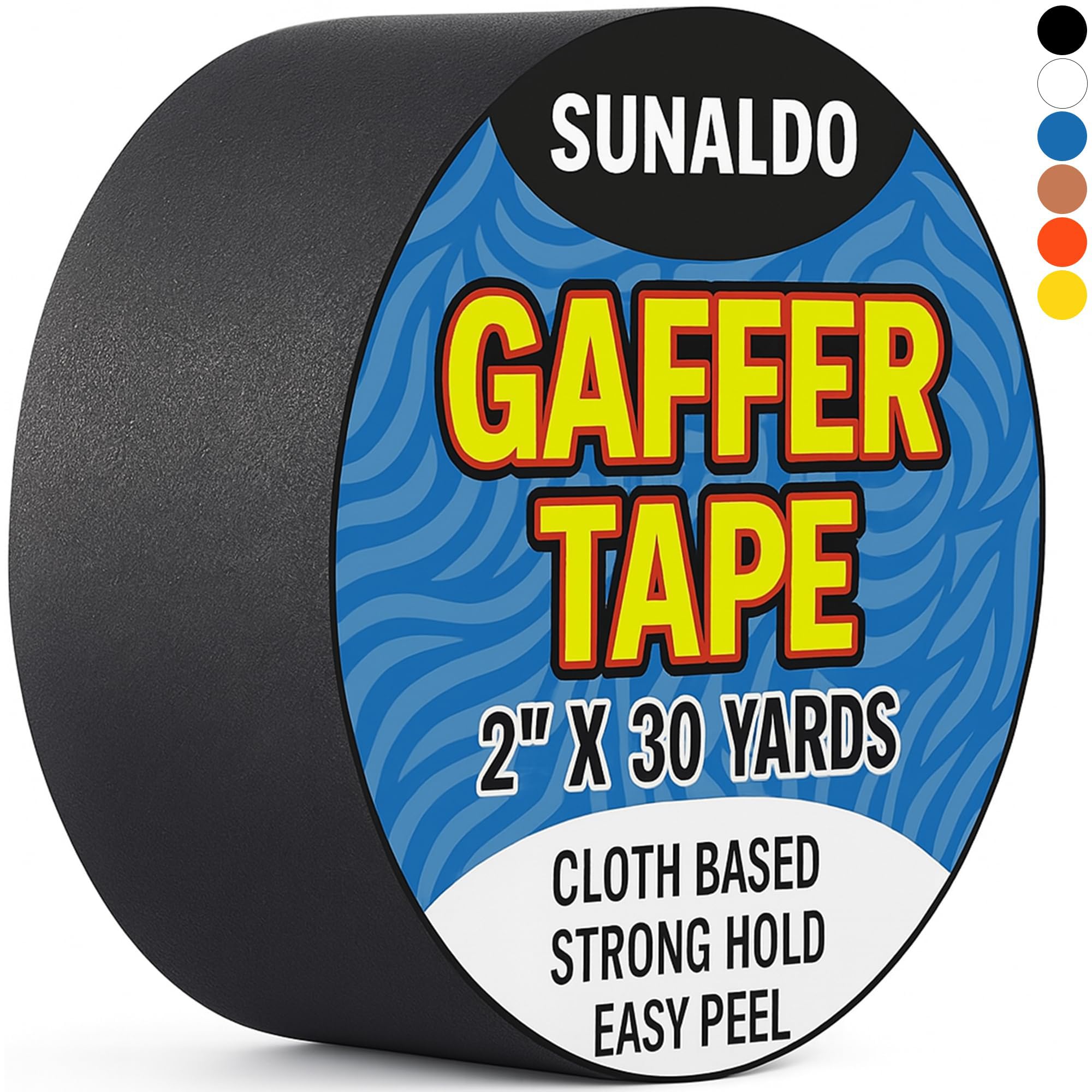 SUNALDO Gaffers Tape Strong Hold, Easy to Rip, Residue-Free Professional Grade Floor Tape for Electrical Cords, Matte Finish Non Reflective, Weather Resistant (1, Black, 2" x 30 Yards)