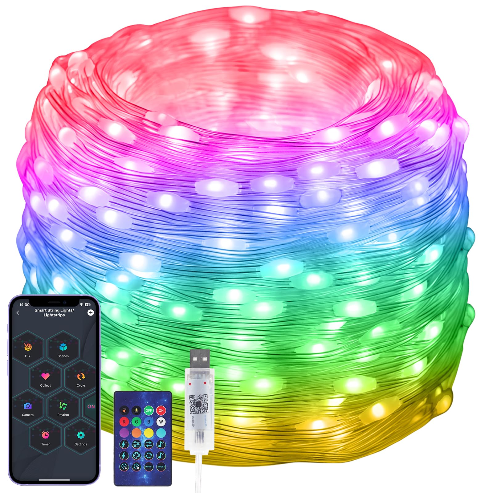 Electight Fairy Lights, 20M RGB Color Changing String Lights, Ultra Long, Anti-Winding Twinkle Lights 99+Modes, Music Sync, Timer, App & Remote Control, for Bedroom, Patio, Home Decor - 20M/66FT