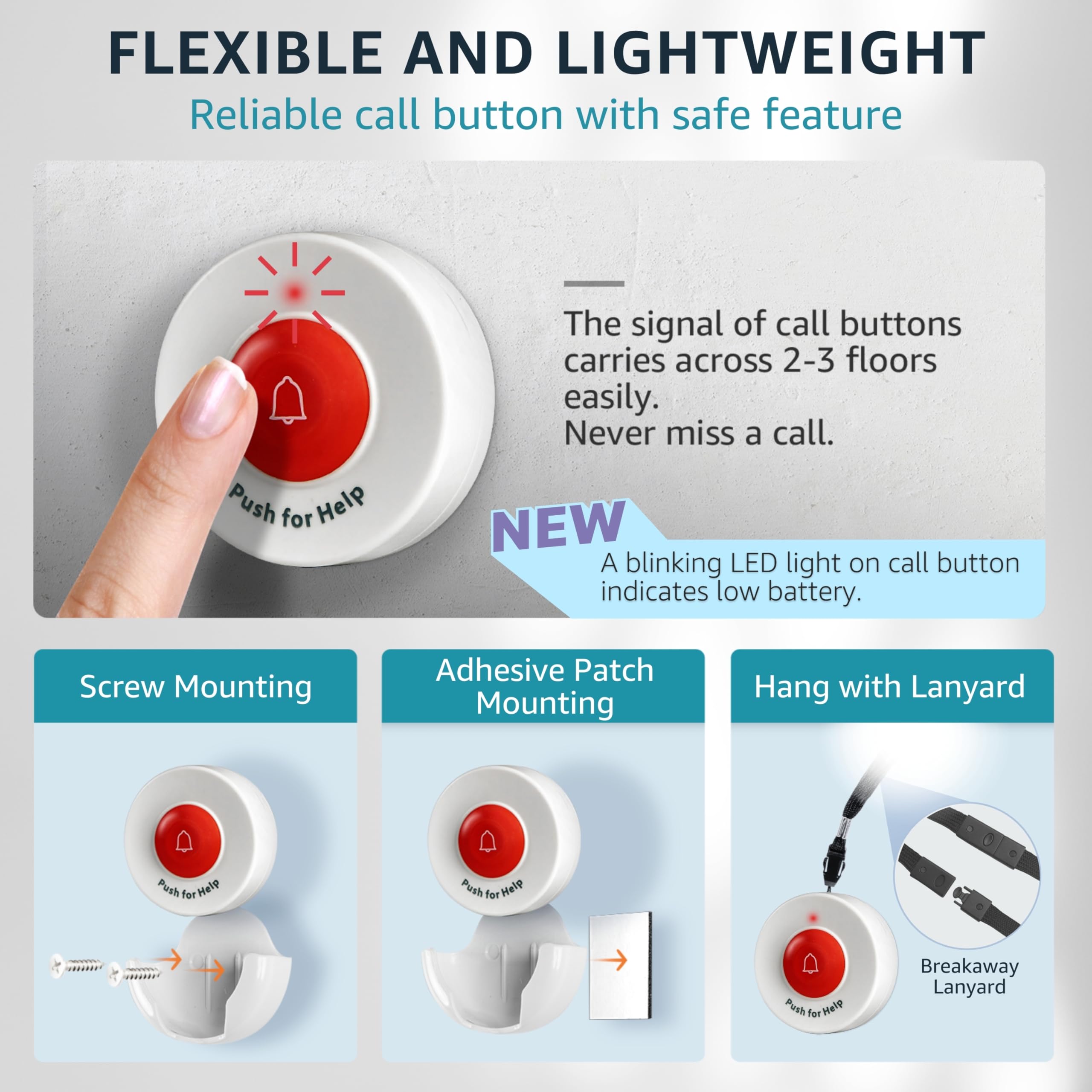 SYNLETT Call Button for Elderly and Caregiver Pager Portable SOS Alert System Alarm for Nurse Call Seniors Patients Emergency Home
