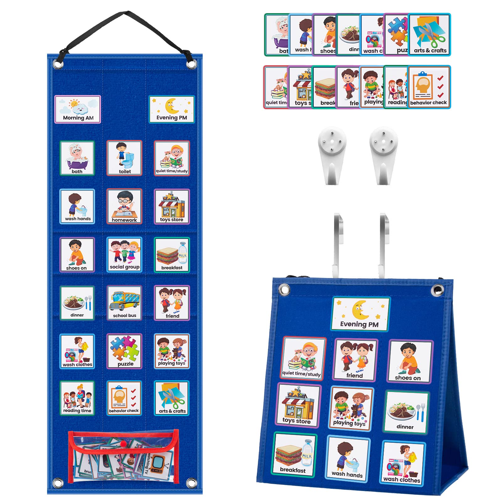 KIKIGOAL Kids Visual Schedule Calendar Chart, 2 in 1 Autism Daily Chore Routine Chart with 70 Cards Autism Learning Materials Kids Visual Behavioral Tool Wall Planner for Home School