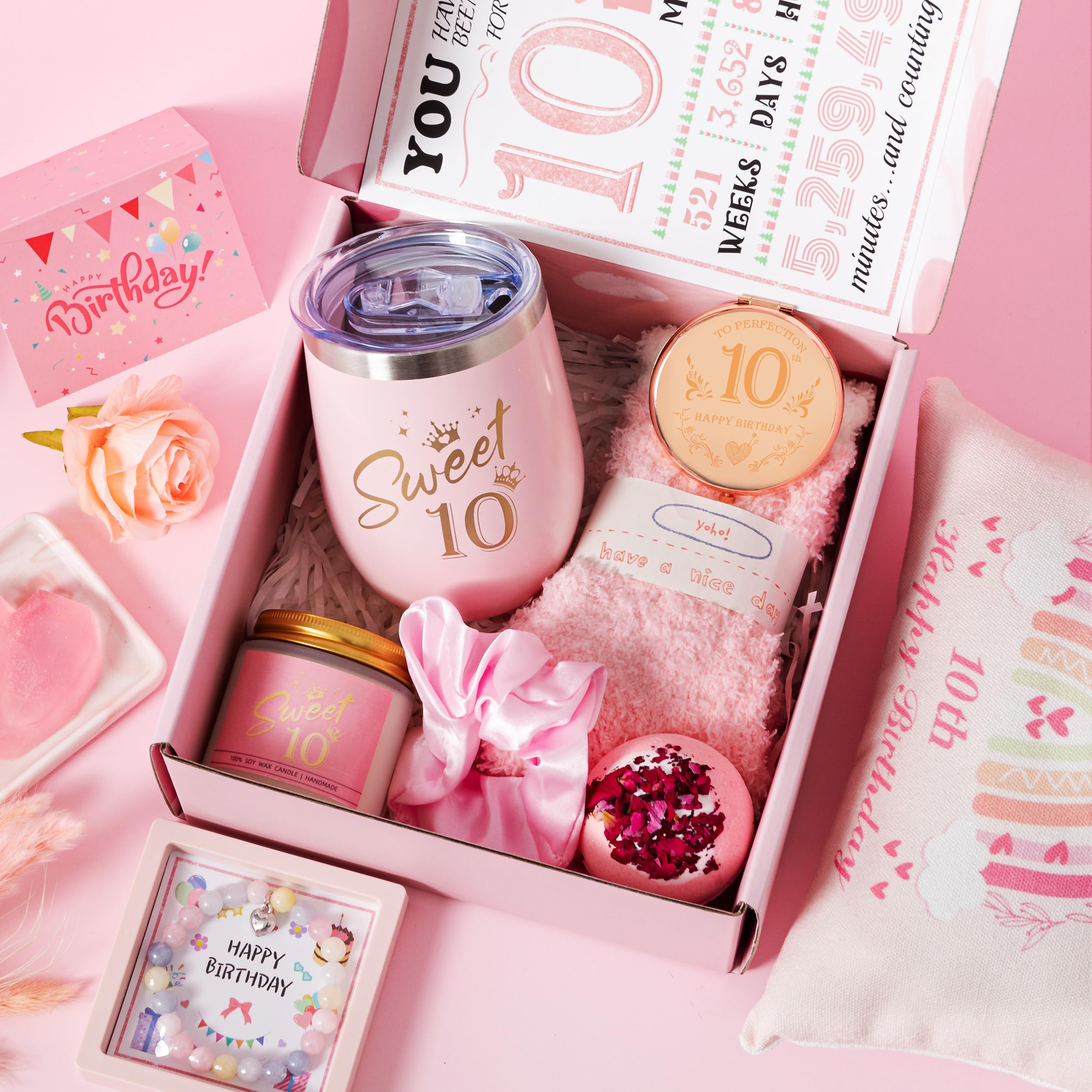 10th Birthday Gifts for Girls,Happy 10th Birthday Gift Ideas Set for Her,Cute Unique Turning to 10 Year Old BD Bdy Basket Presents Box for Niece,Best Friend, Sister, Daughter,Bestie