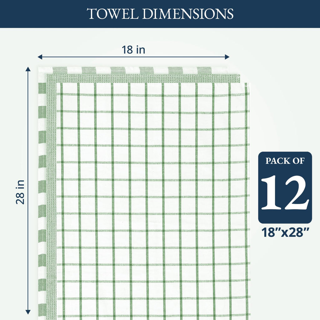 Kitchen Towels Set - Pack of 12 Cotton Dish Towels for Drying Dishes, 18”x 28”, Kitchen Hand Towels, Absorbent Tea Towel, Premium Towels for Kitchen, Quick Drying - Olive
