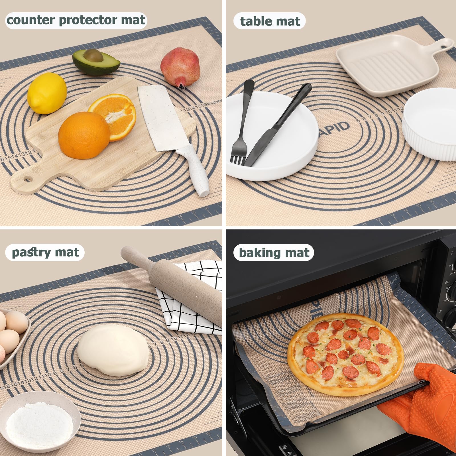 Sapid Extra Thick Silicone Pastry Mat Non-slip with Measurements for Non-stick Silicone Baking Mat Extra Large, Dough Rolling, Pie Crust, Kneading Mats, Countertop, Placement Mats (20 inch x 28 inch ,Gray)