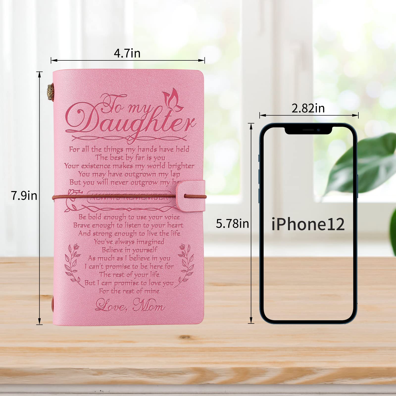 PRSTENLY Daughter Gift from Mom Leather Journal with Heart Diamond Pen Set, to My Daughter Gifts 140 Page Refillable Journal Notebooks, Graduation Christmas Birthday Gift for Daughters from Mom