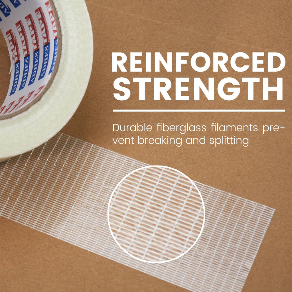 ADHES Filament Strapping Tape 2 Inch x 35 Yards, 3 Rolls, 5.5 Mil Heavy Duty Fiber Reinforced Packing Tape, Fiberglass Tape for Shipping, Sealing & Bundling
