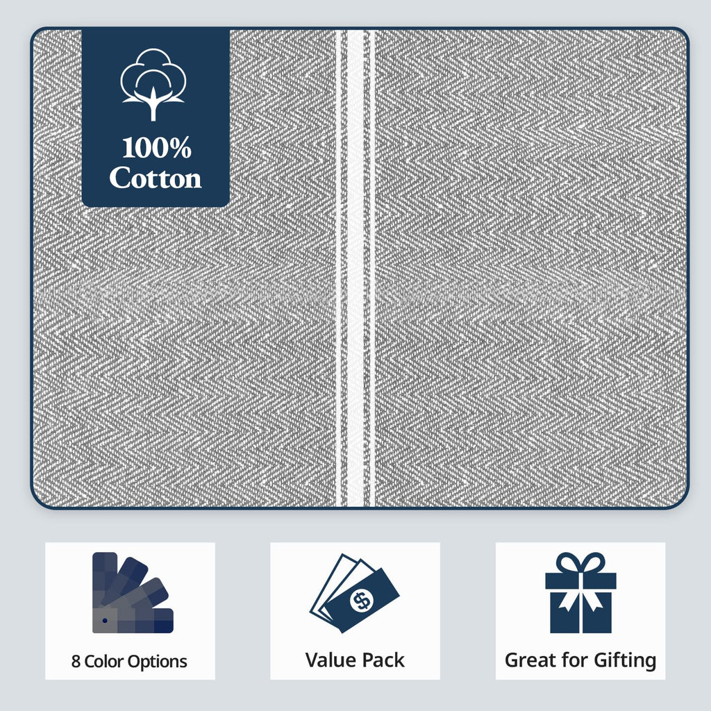 Kitchen Towel Set - 100% Cotton Towels, Reusable Dish Cloths, Grey Dish Towels for Kitchen, Soft Absorbent Tea Towels, Durable Hand Towels, 14” x 25” - 6 Pack