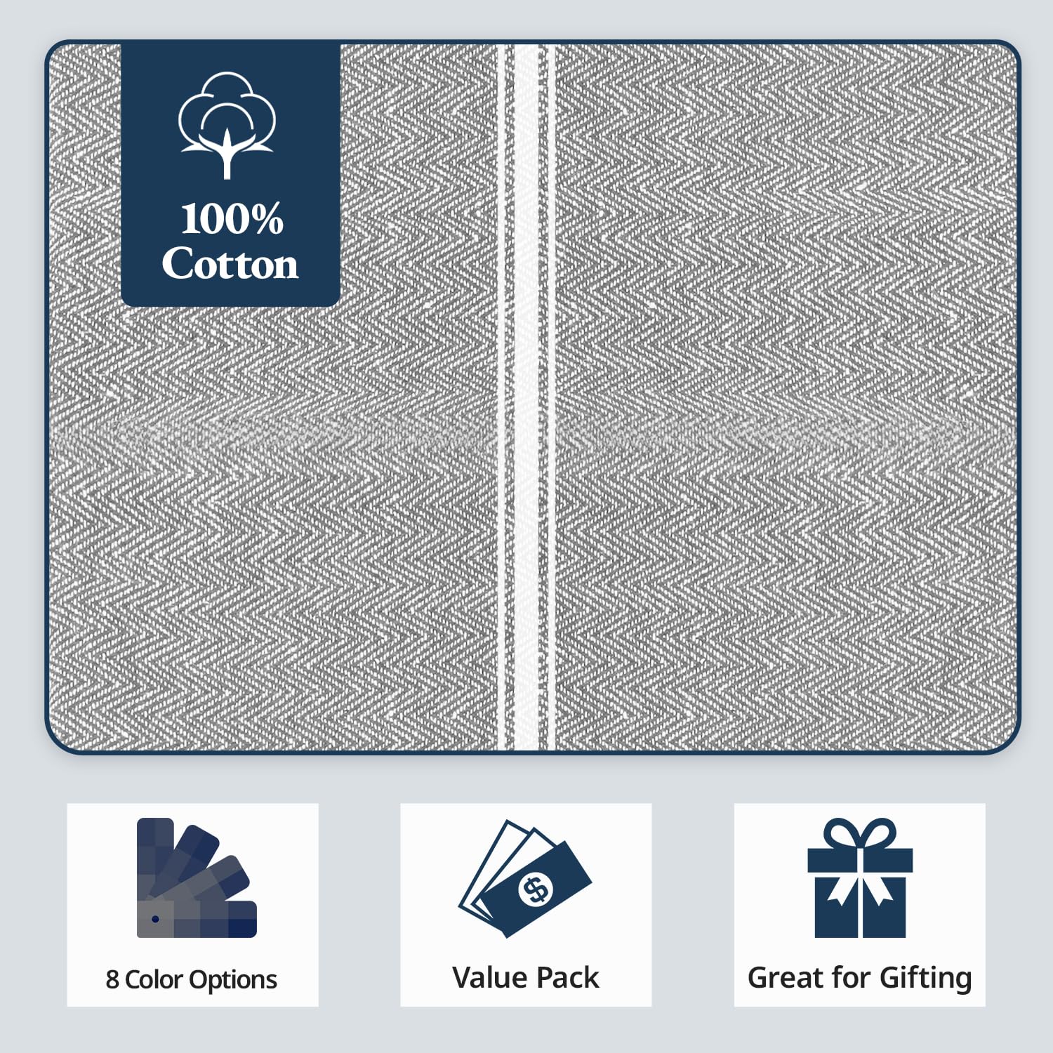 Kitchen Towel Set - 100% Cotton Towels, Reusable Dish Cloths, Grey Dish Towels for Kitchen, Soft Absorbent Tea Towels, Durable Hand Towels, 14” x 25” - 6 Pack