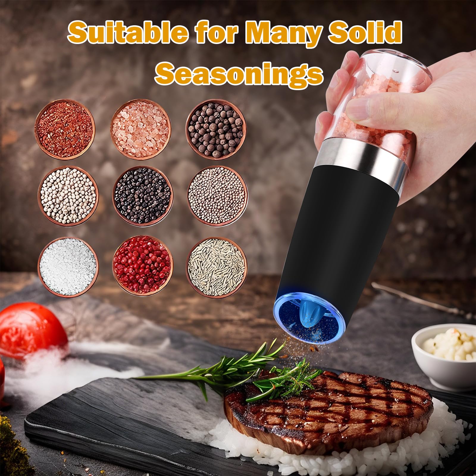 Automatic Salt and Pepper Mill Set: Electric Salt Pepper Grinder Adjustable Coarseness Salts Mill for Gravity Operated Pepper Grinder Electric Salt and Pepper Shaker Auto Salt Pepper Grinder