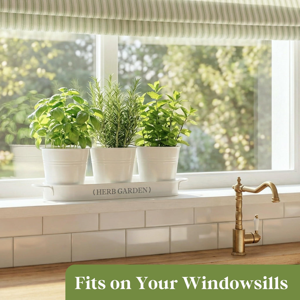 PERFNIQUE Indoor/Outdoor Herb Garden Planter, Farmhouse Plant Pots, Windowsill Garden With Tray, Window Pots for Indoor Plants (Off White)