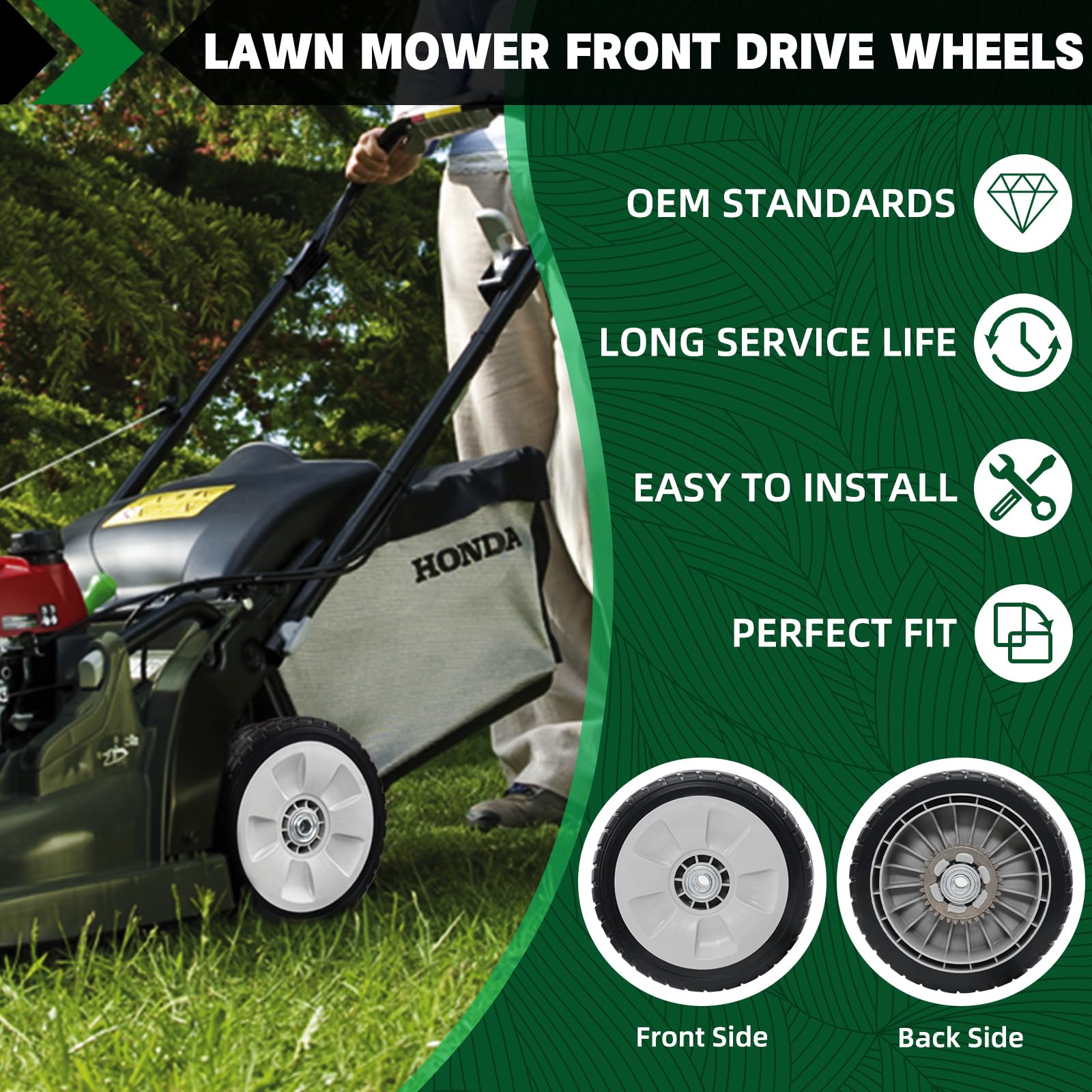 HRR216 Lawn Mower Drive Wheels Kit 2 Pcs Rear Wheels 42710-VE2-M02ZE Replace for Honda HRR216 HRS216 HRT216 Walk-behind Lawn Mower