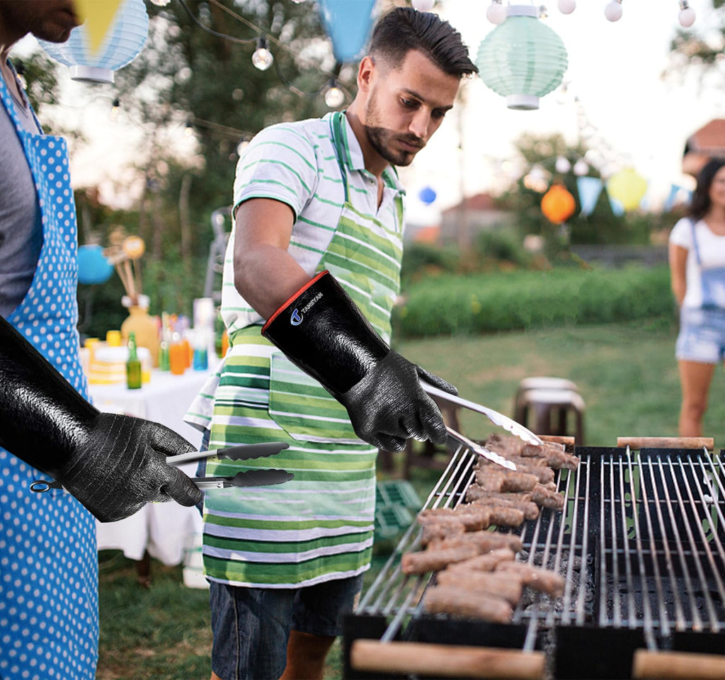 TANSYAN BBQ Gloves, 932°F Extreme Heat Resistant Gloves for Grill BBQ, Waterproof Long Sleeve Pit Grill Gloves for Fryer, Baking, Oven,Smoker,Fireproof, Oil Resistant Neoprene Coating（14-Inch ）
