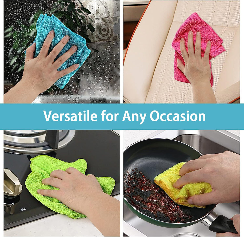 HOMEXCEL Microfiber Cleaning Cloth,100Pack Cleaning Rag,Cleaning Towels with 4 Color Assorted,11.5"X11.5"(Green/Blue/Yellow/Pink)