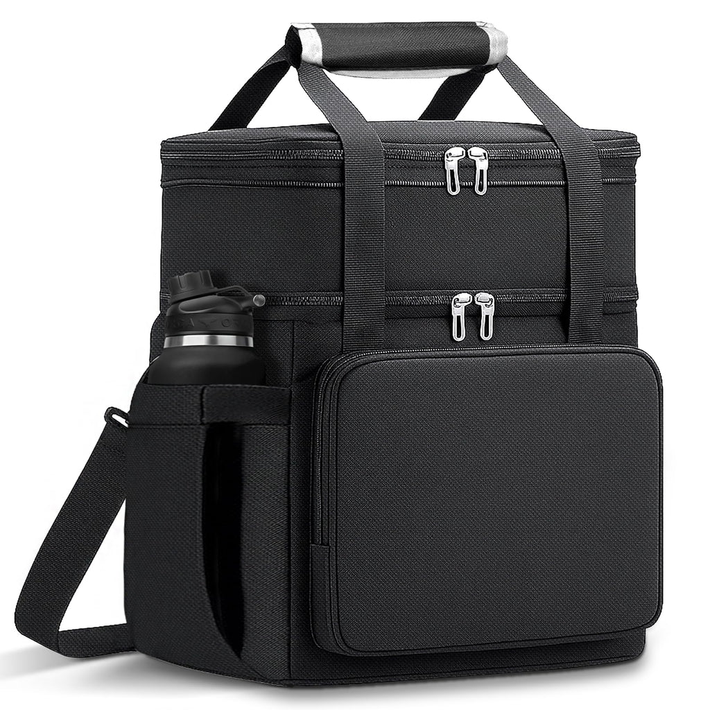 LRCXL Expandable Lunch Bag for Men, Double Deck Large Insulated Lunch Box with Shoulder Strap, Leakproof Durable Cooler Bag for Work Outdoor Construction Picnic