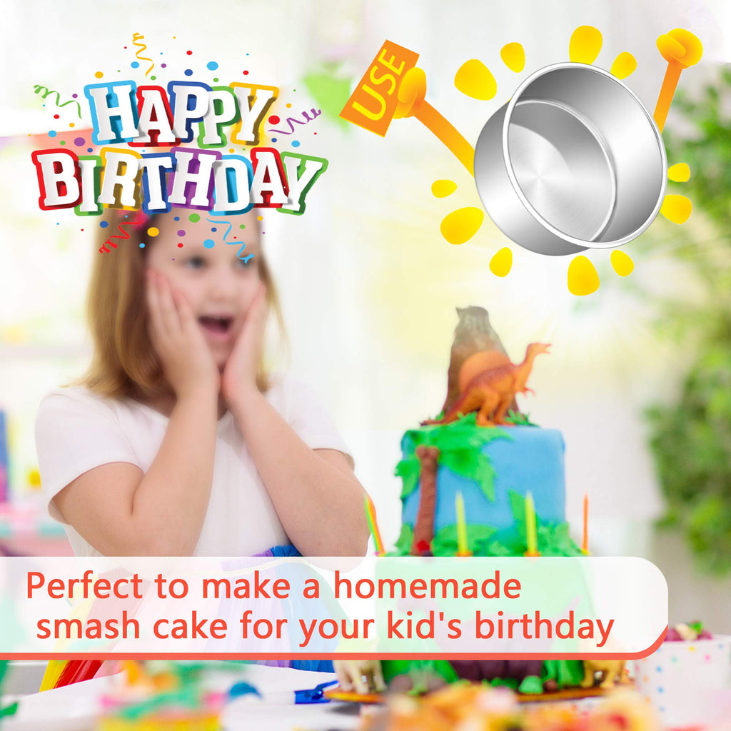 6 x 3 Inch Round Cake Pans, E-far Stainless Steel Deep Cake Baking Pan for Layer Cake Chiffon Cheesecake, Healthy Metal Cake Tin for Birthday Wedding Party, Straight Side & Dishwasher Safe - Set of 3