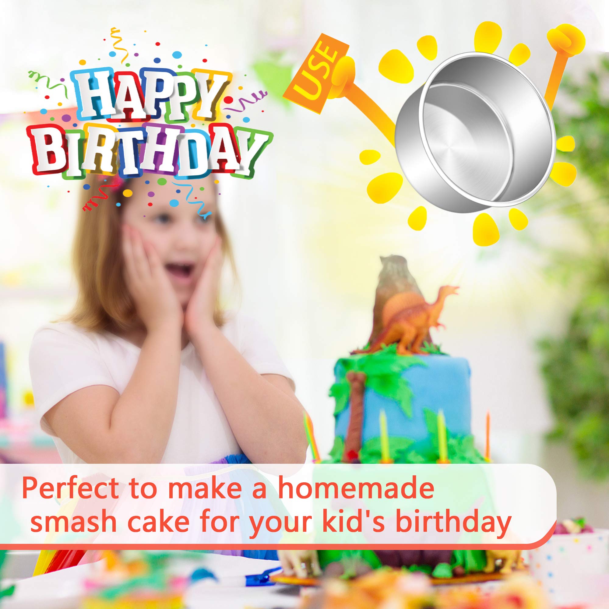 6 x 3 Inch Round Cake Pans, E-far Stainless Steel Deep Cake Baking Pan for Layer Cake Chiffon Cheesecake, Healthy Metal Cake Tin for Birthday Wedding Party, Straight Side & Dishwasher Safe - Set of 3