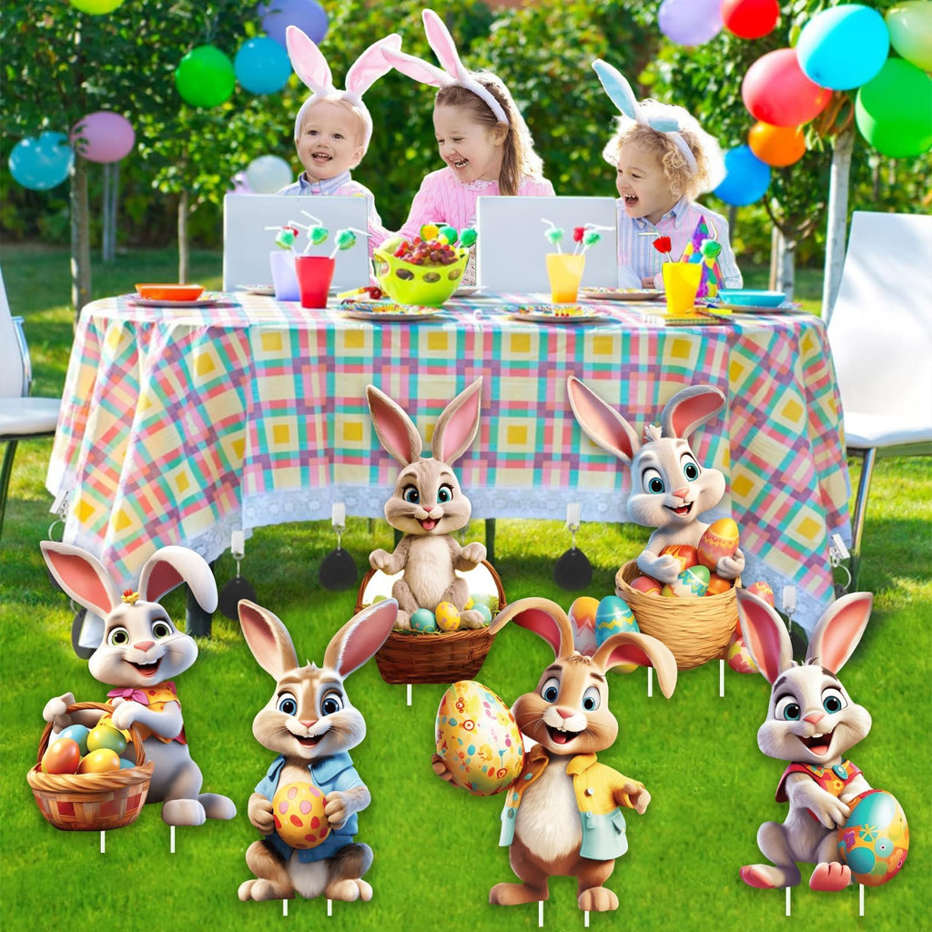 Easter Decorations Outdoor - 6 pcs with Stakes Cute Yard Signs Bunny Eggs Garden - Holiday Welcome Signs for Happy Themed Festival Party Supplies, Lawn, Garden Decor