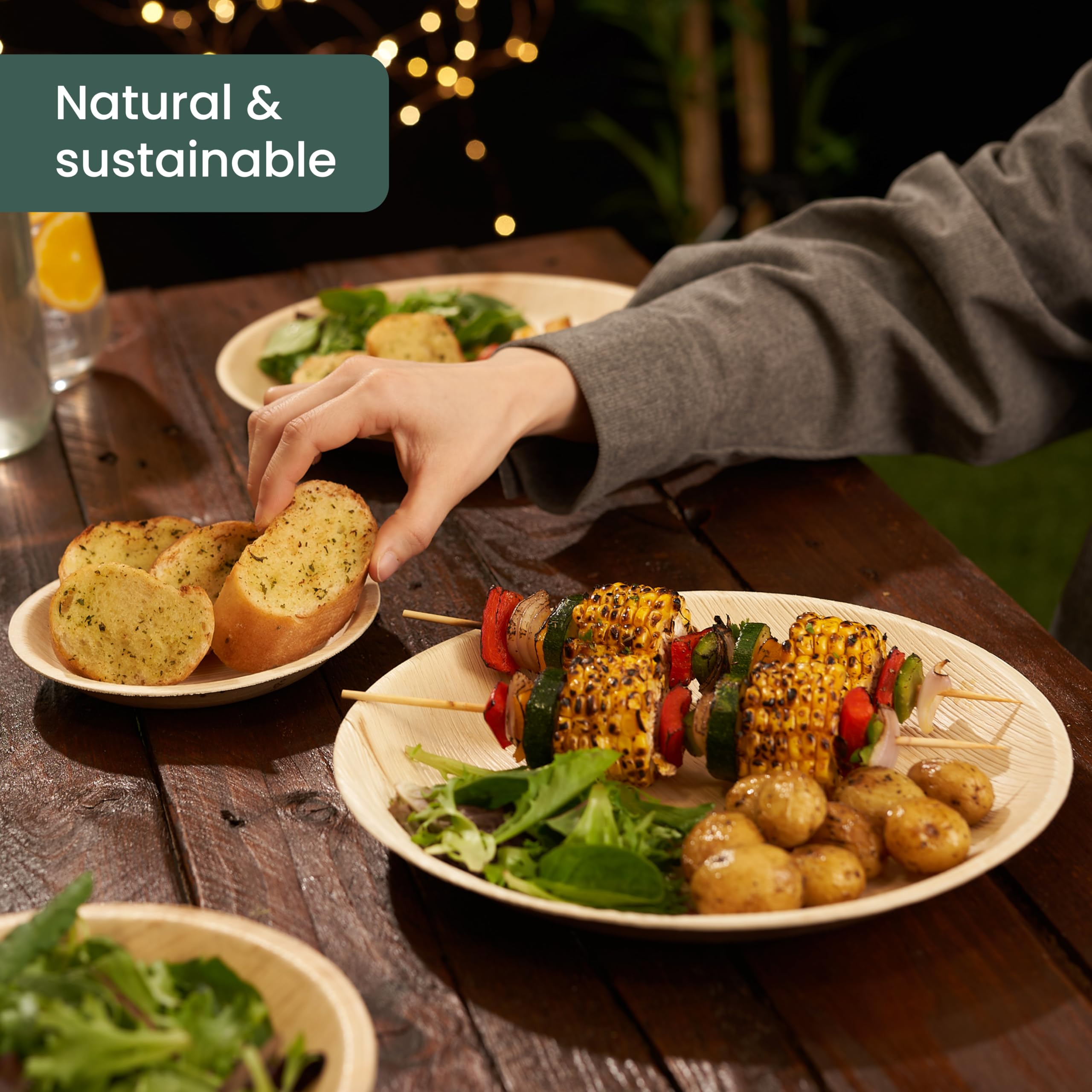 HAAGO 40 Pack 25/15cm Palm Leaf Plate Set (Round) Like Bamboo Plates | Biodegradable & Disposable Plates Tableware for Party, Picnic, Outdoor, Microwave Safe