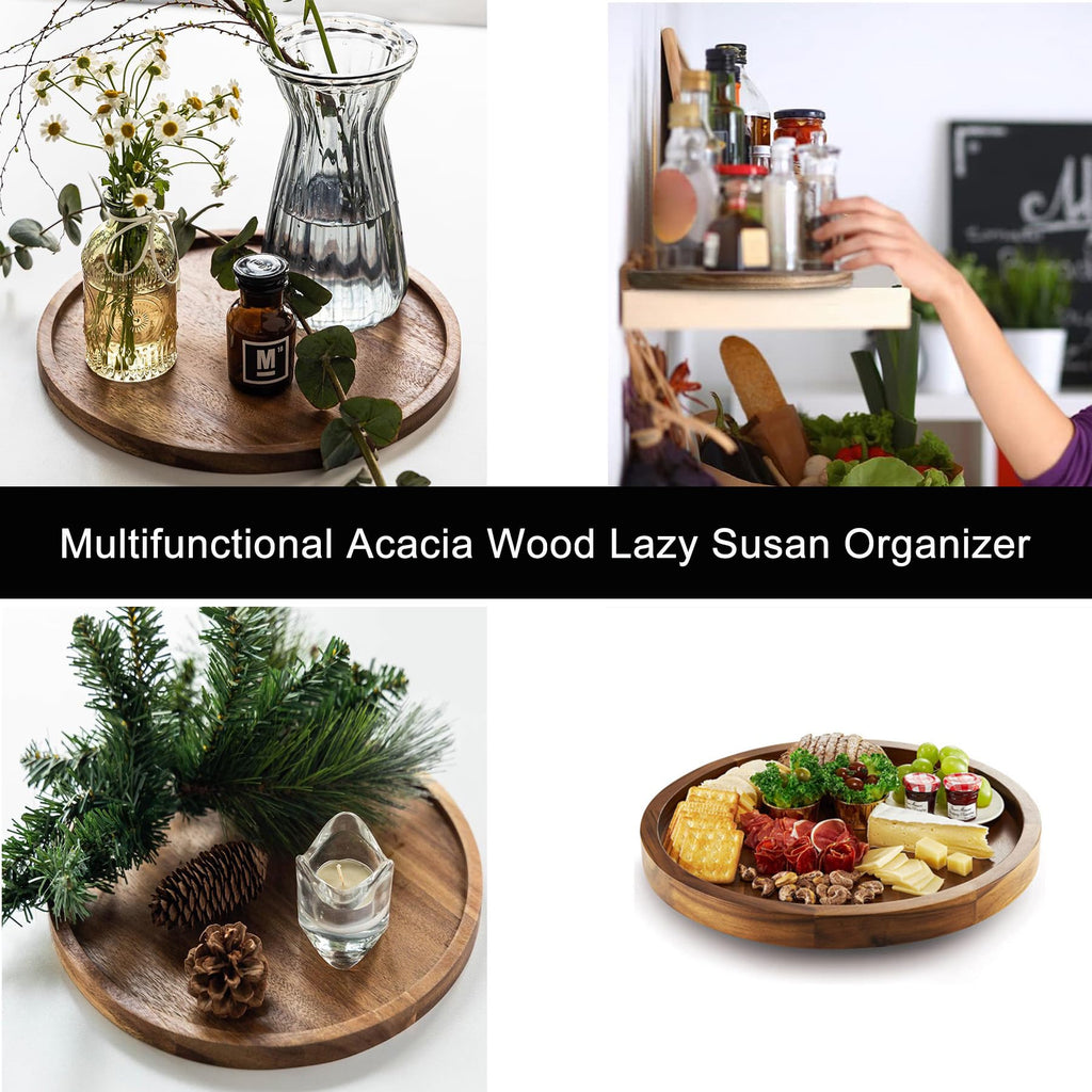 Baoswi 25.4 cm Turntable Acacia Wood Lazy Susan Organizer 10'' Rotating Wooden Spice Rack Organizer for Kitchen Countertop Cabinet Pantry Table Organization