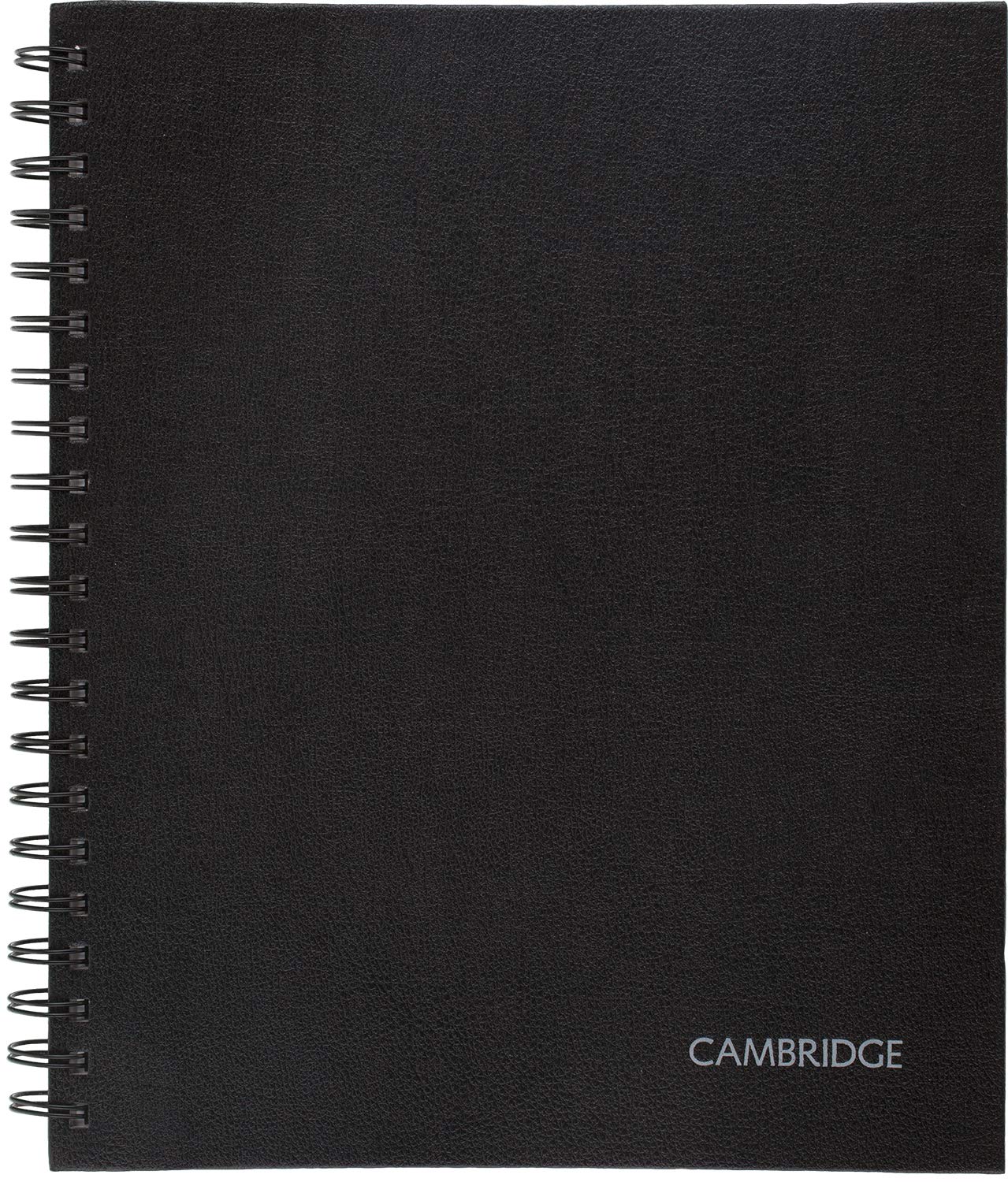Cambridge Notebook, 8.5" x 11", Hardbound Stamped Linen Cover, Twin Wire Binding, Perforated Sheets, 192 Pages/96 Sheets, Black Cover (06100F)