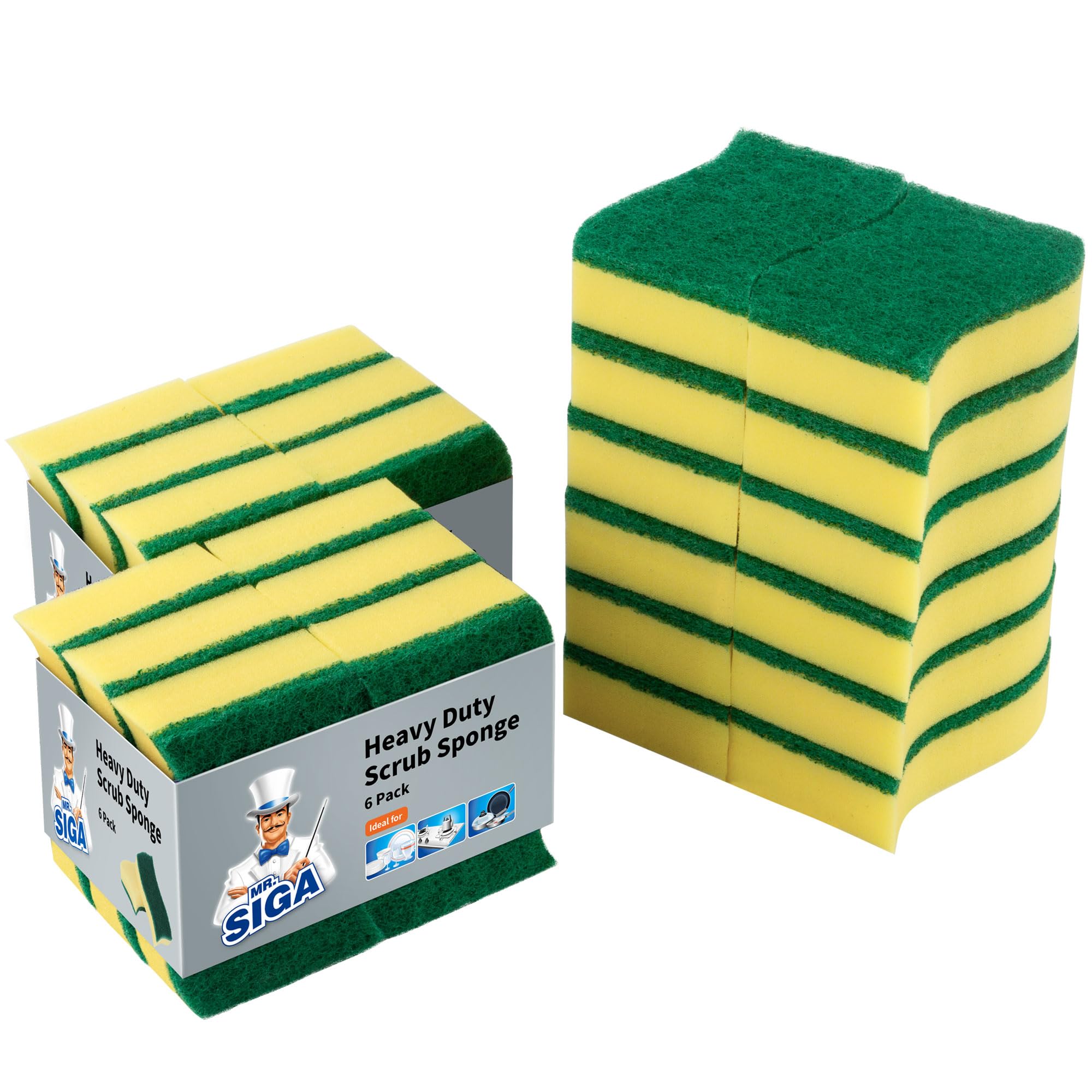MR.SIGA Heavy Duty Scrub Sponge, 24 Count, Size:11 x 7 x 3cm