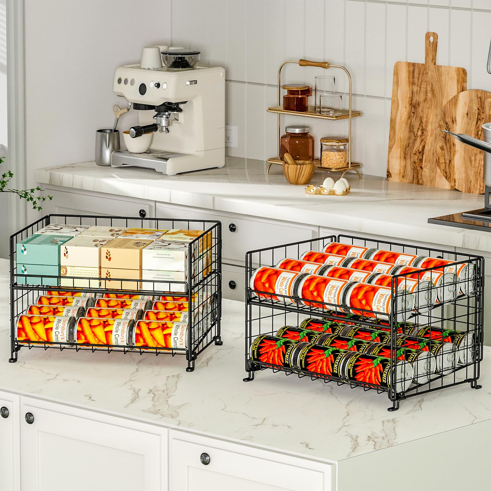 2-Pack Stackable Can Rack Organizer, Storage for Kitchen Pantry Cabinet, Holders for Food, Multifunctional Dispenser for Snacks Soda