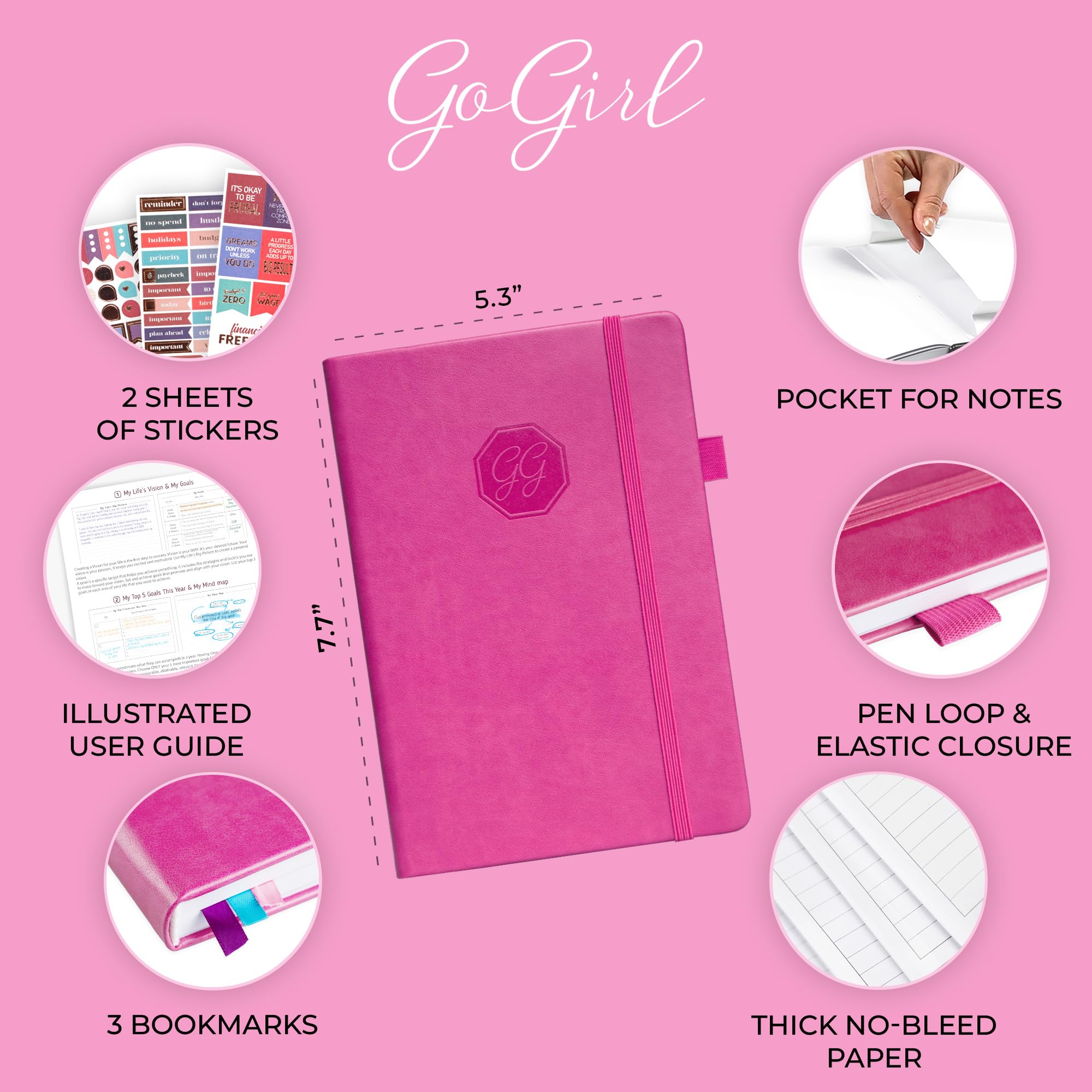 GoGirl Weekly Schedule Planner – Undated Hourly Work & Life Planner with Time Slots – Vertical Agenda Organizer for Daily Time Management & Productivity – A5 Size, 5.8″x8.3″, Hardcover (Hot Pink)