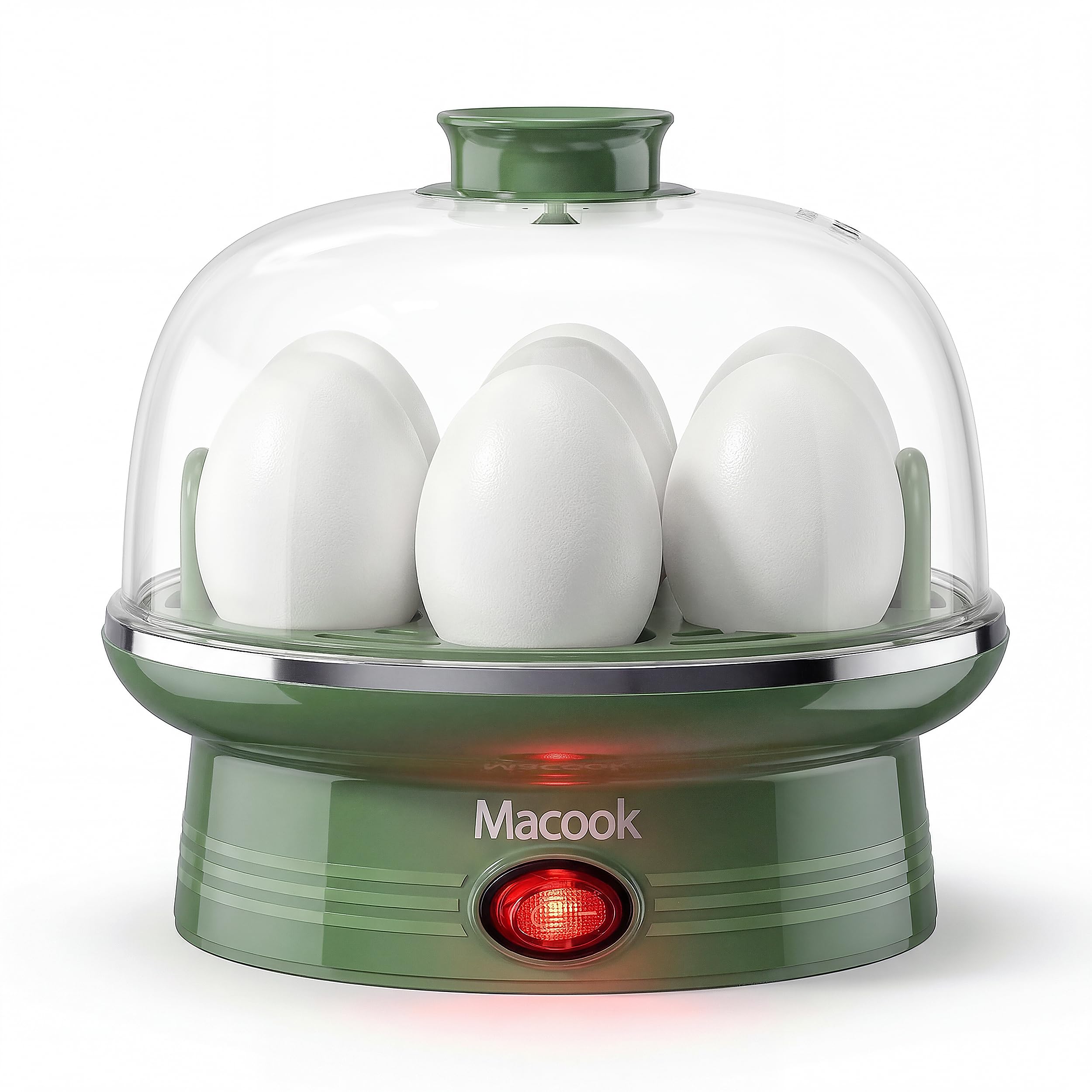 Macook Electric Egg Cooker and Boiler, 7-Egg Capacity Steamer, Fast Heating, for Hard, Soft, Medium Boiled Eggs, with 304 Stainless Steel Tray, BPA-Free, Green
