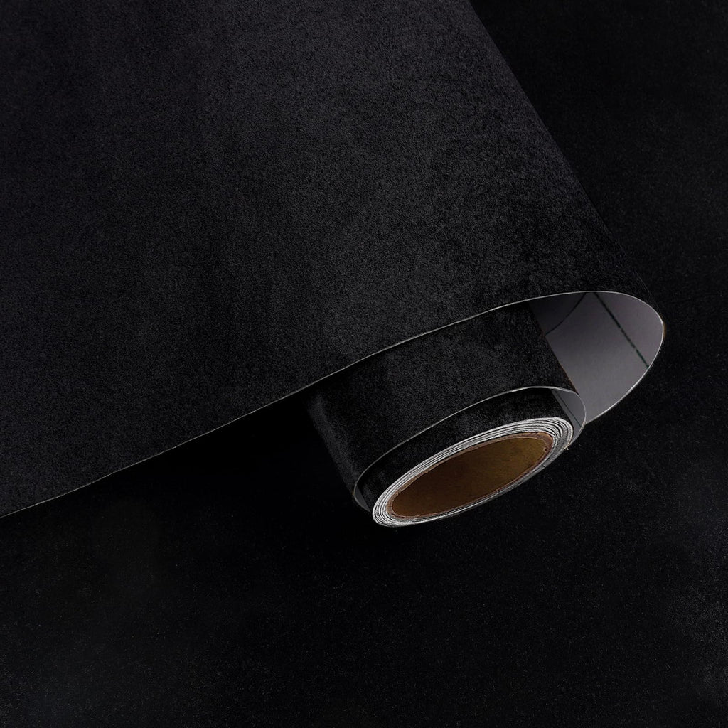 VaryPaper Self Adhesive Velvet Fabric 15.7''x78.7'' Soft Felt Flocking Drawer Liners for Dresser DIY Jewelry Box Liner Black Fabric Velvet Wallpaper Roll Black Contact Paper for Shelves Cabinets