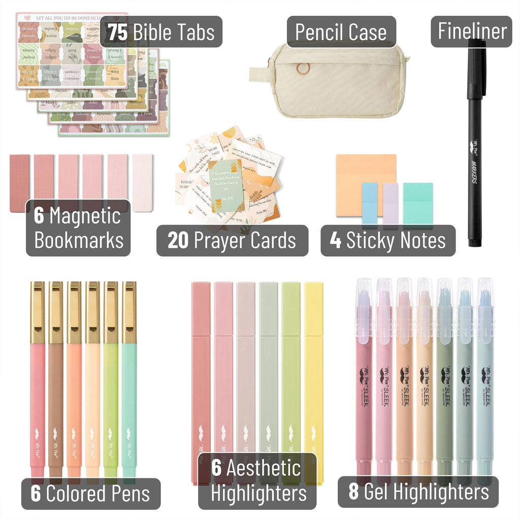 Mr. Pen- Bible Journaling Kit, Bible Study Supplies, No Bleed Bible Highlighters and Pens No Bleed, Bible Pens, Bible Journaling Kit for Gift, Bible Study Tools, Bible Study Kit, Pencil Case