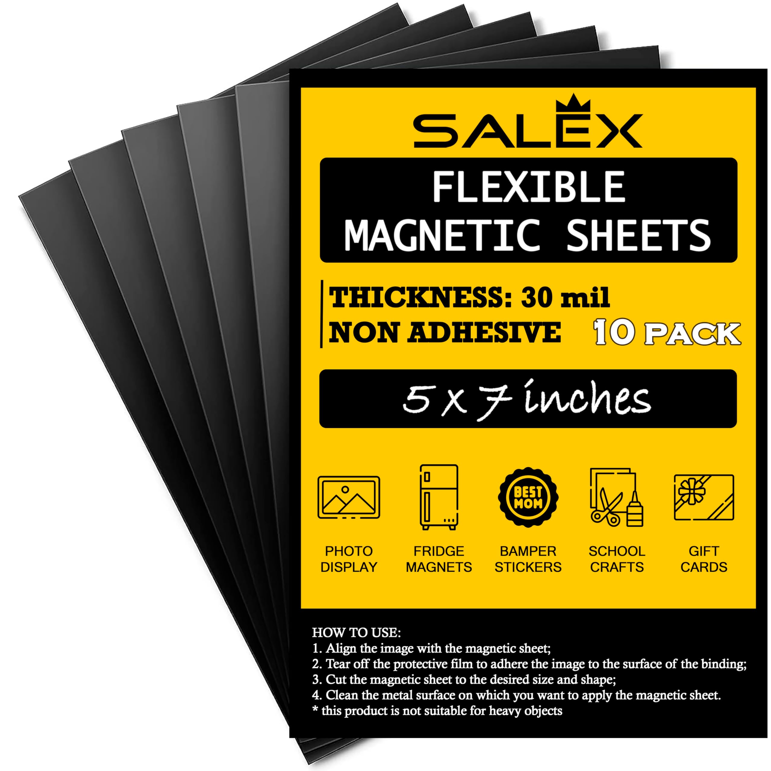 Magnetic Sheets 5" x 7" Non Adhesive 30 mil 10 Pack for Dies Storage - Flexible Blank Magnet Sheet 5x7 Inches Set for Crafts, DIY, Sign Making, to Make Dots, Square Magnets, Circles, Strips, Tape