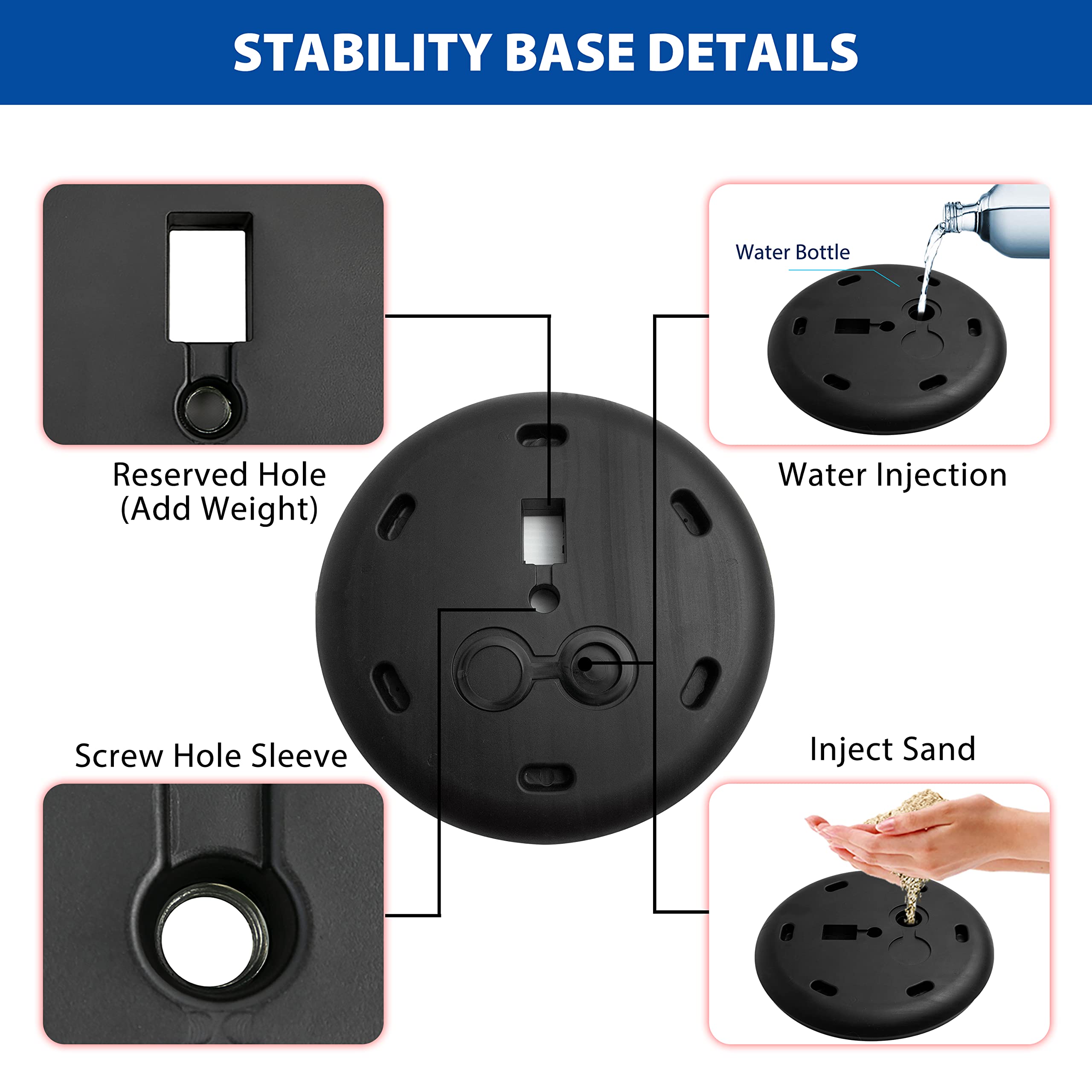 VAIIGO 8.5x11 Inch Adjustable Pedestal Poster Sign Stand, Heavy Duty Floor Standing Sign Holder Stand Aluminum Snap Open Frame for Vertical and Horizontal View Sign Displayed (Black, Round)
