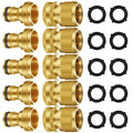 Garden Hose Quick Connectors, Solid Brass 3/4 inch GHT Thread Easy Connect Fittings No-Leak Water Hose Male Female Value Pack (5 Set) with 10pcs Extra Rubber