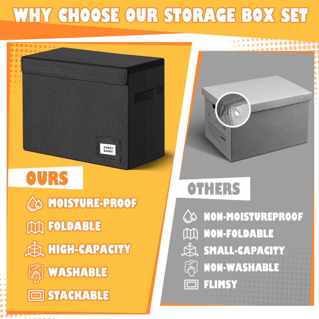 Leffis Comic Book Storage Box, Comic Book Box 15.5" X 7.5" X 11.3", Collapsible Comic Short Box with Lids Holds 150 Comics Heavy Duty Comic Book Bin Container
