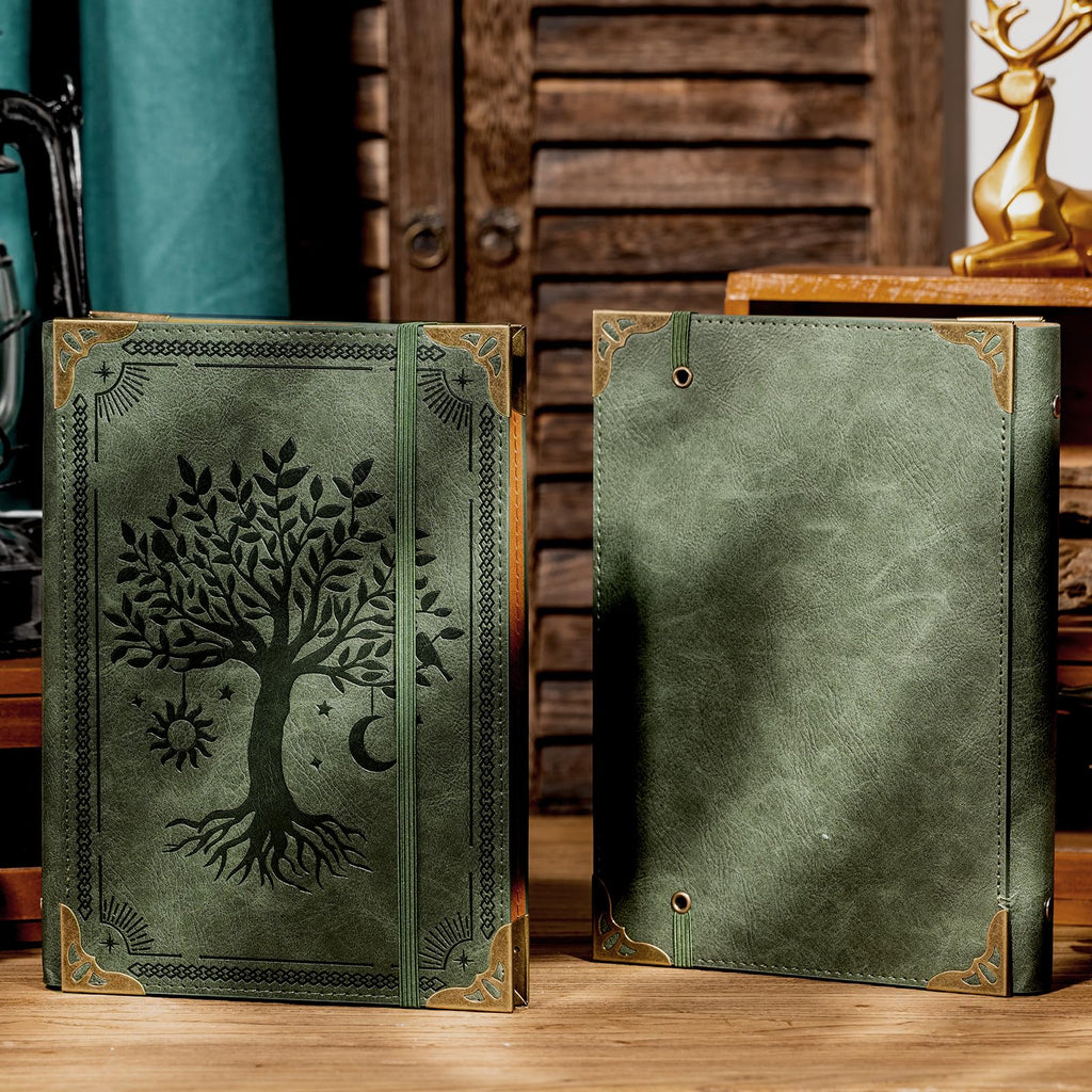 Ovesmusl PU Leather A5 Binder 6 Ring Refillable Journal 100 GSM 240 Pages Refill Paper Include A5 Planner Binder Loose Leaf Binder Notebook 5.7”x8.3”, Green Tree