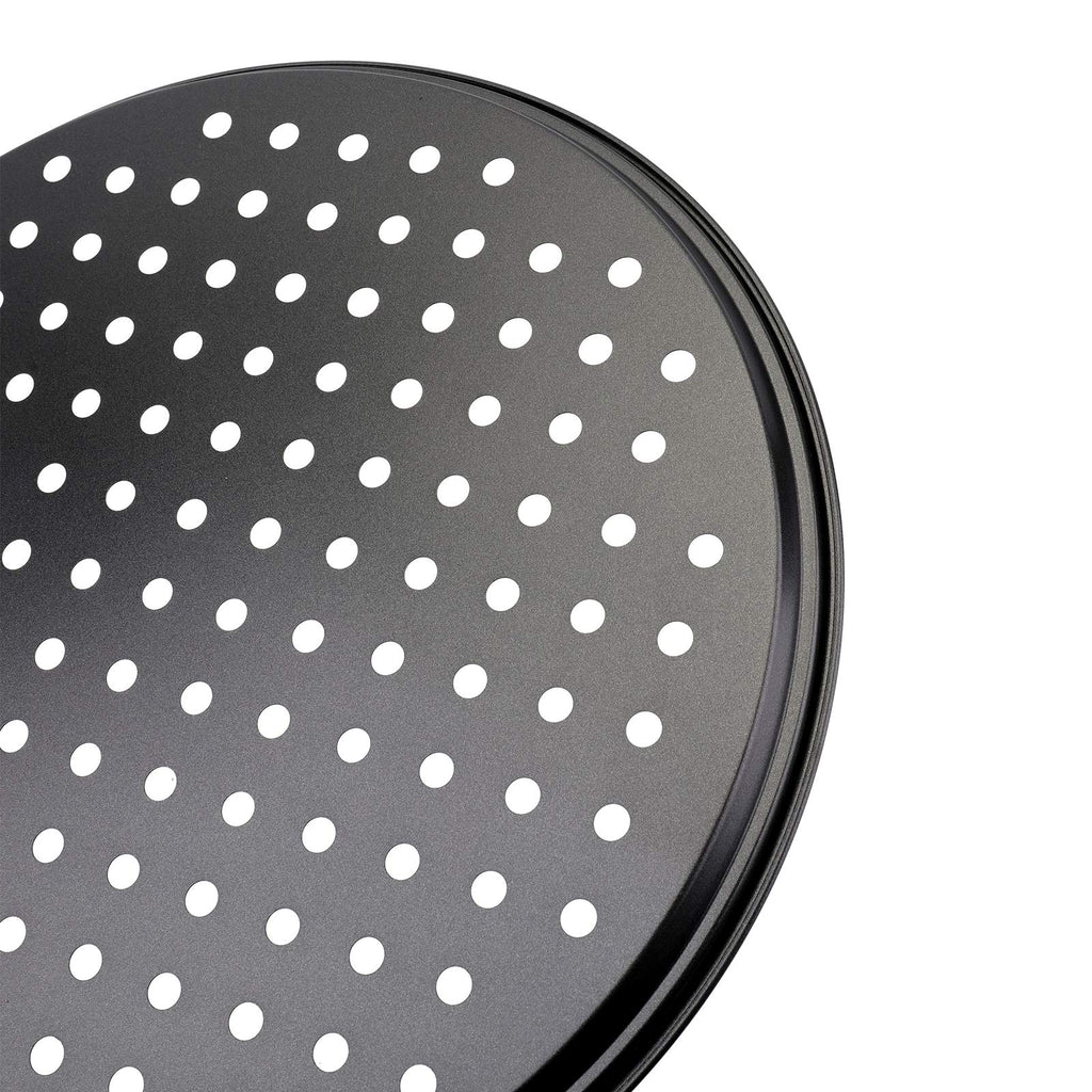 Bekith 3 Pack Pizza Crisper Trays with Holes, 12.5 inch Round Non-Stick Crisper Carbon Steel Perforated Tray for Home Kitchen, Black