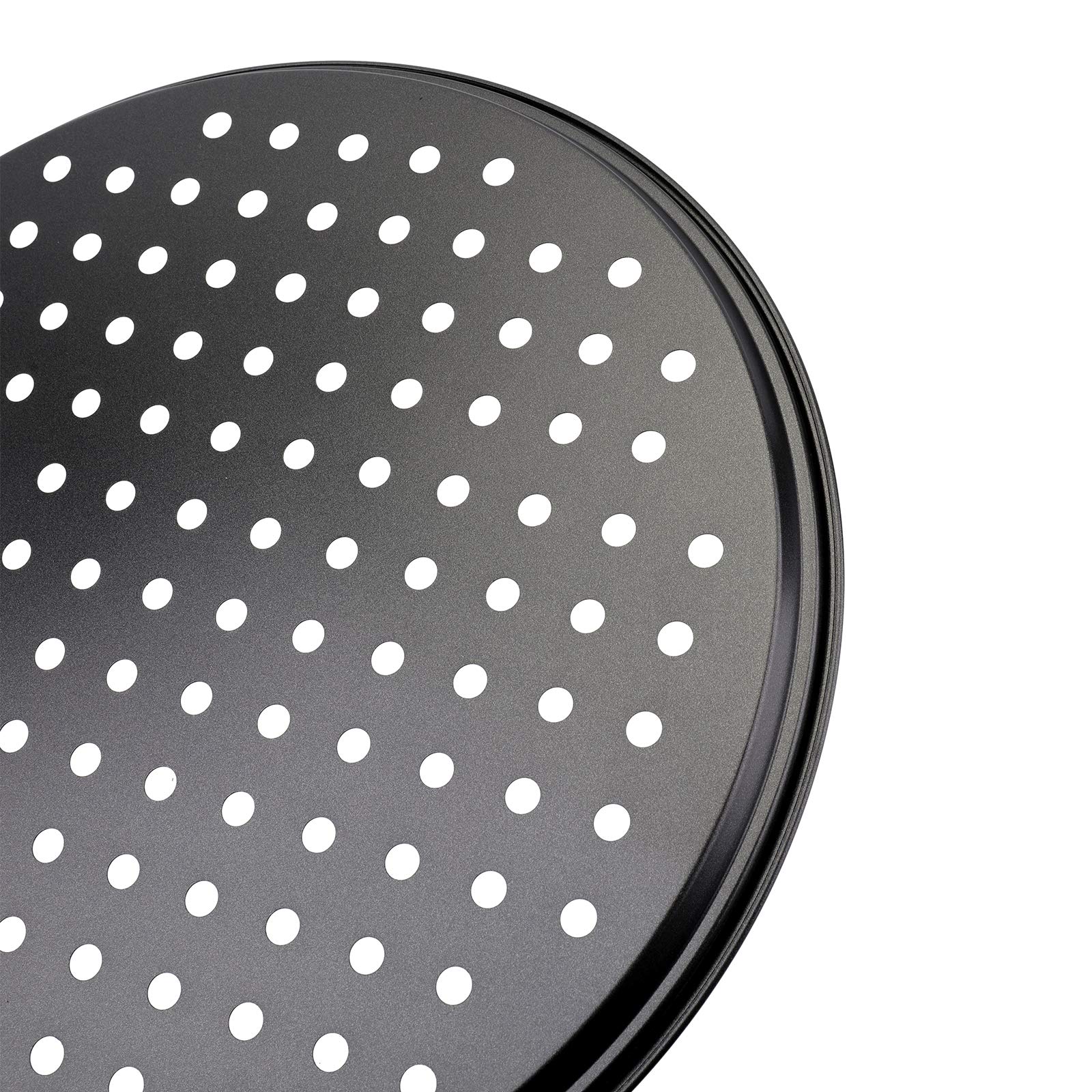 Bekith 3 Pack Pizza Crisper Trays with Holes, 12.5 inch Round Non-Stick Crisper Carbon Steel Perforated Tray for Home Kitchen, Black