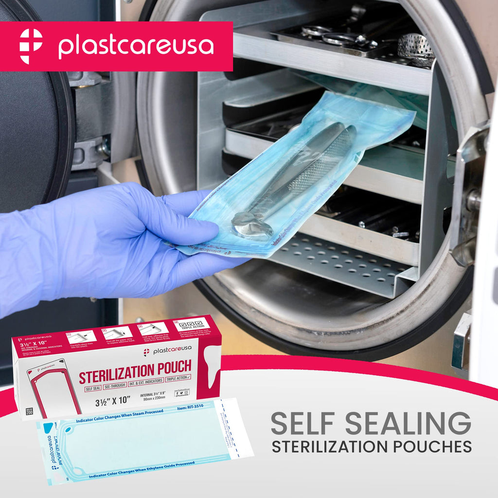 200 Self Sterilization Pouches for Cleaning Tools, Autoclave Sterilizer Bags for Dental Offices, Pouch for Dentist Tools Measuring 3.5 by 10 Inches, 1 Box of Paper Blue Film