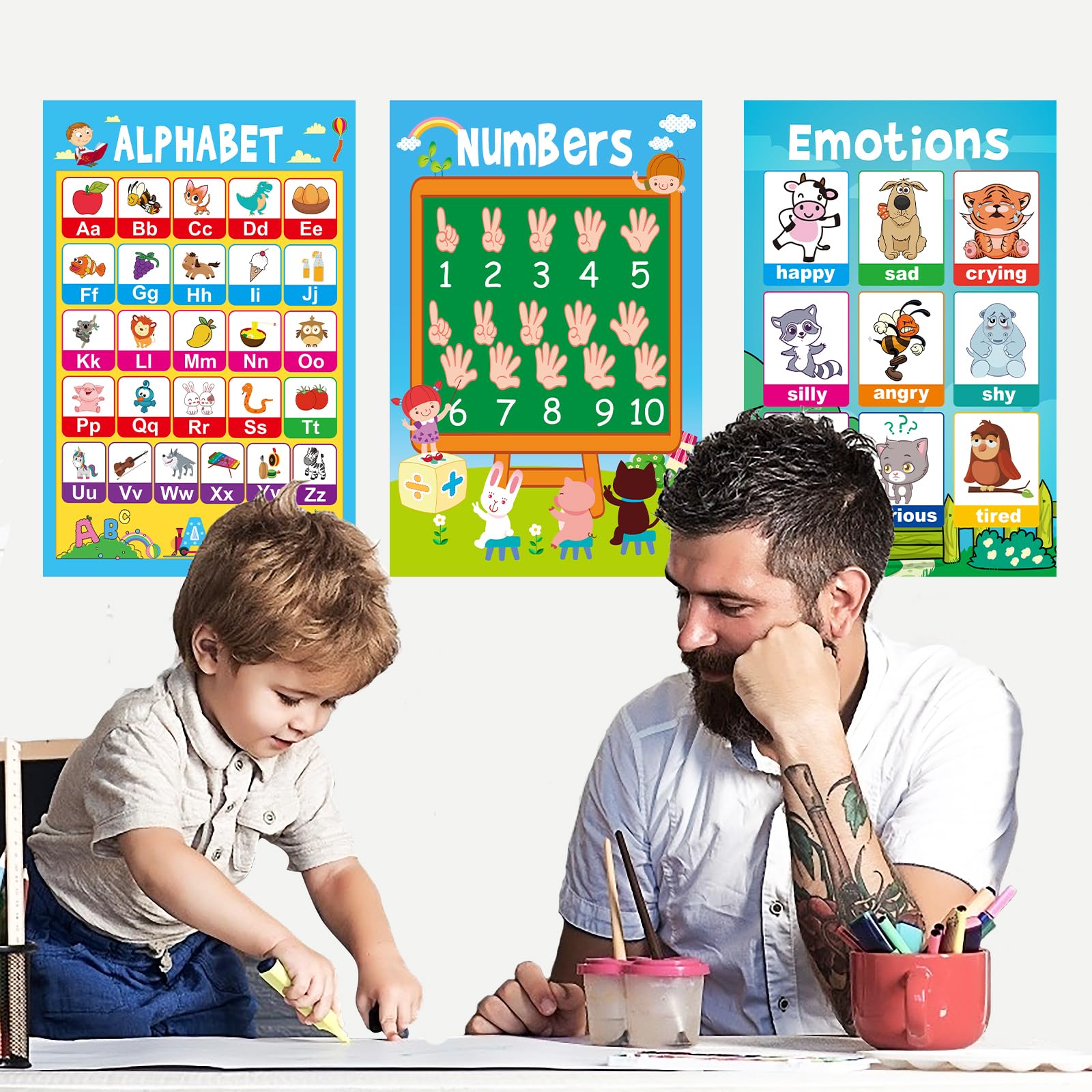 Pack of 22 11" x 17" Educational Posters for Toddlers Kindergarten Homeschool Supplies Classroom Decorations Preschool Distance Learning Decor ABC Poster Numbers and More