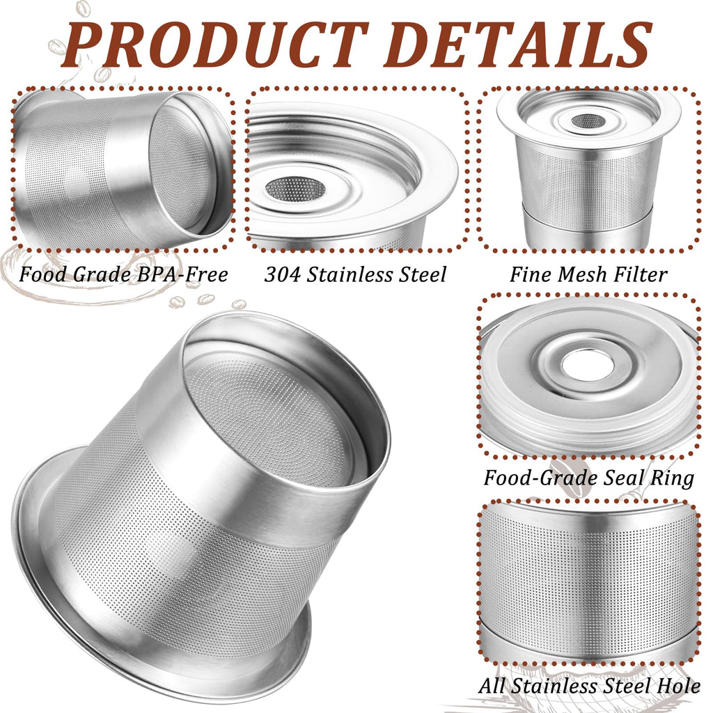 3 Pack Reusable K Cups and Coffee Pods for Ninja Coffee Maker PB051 & CFP101/PB041, 304 Stainless Steel Reusable K Pod Permanent K Cups Filters Compatible with Ninja Coffee Maker,Coffee Accessories