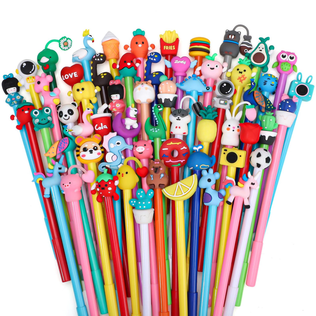60 Pack Cute Pens Bulk Cartoon Fun Pens Easter Classroom Gifts Assorted Styles Black Gel Ink Pen for Party Favors Birthday Gifts Students Rewards Class Prizes Goodie Bag Stuffers