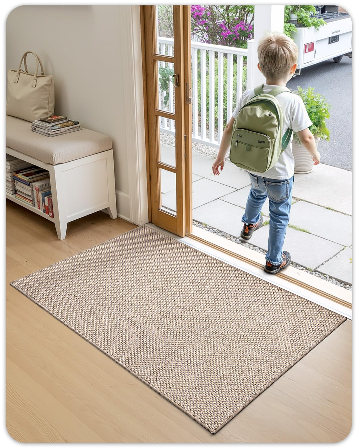 Color&Geometry Small Thin Door Mats Indoor 17"x30"- Anti Slip, Low Profile, Easy Clean Inside Doormat Rug for House Entrance/Entryway/Entry Floor, Khaki (Rolled-up NO Creases)