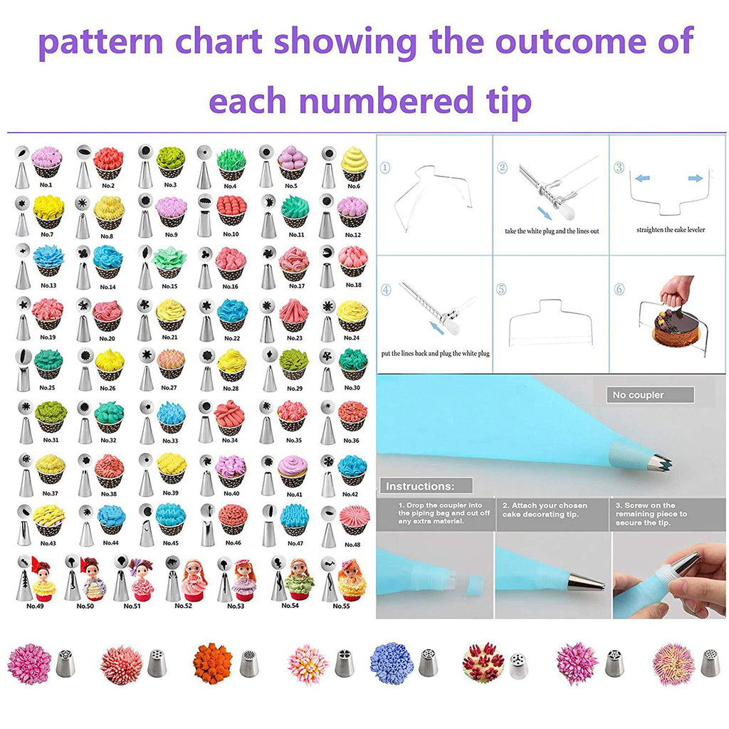 BESUNTEK Cake Decorating Supplies Kit with Turntable, 137 Pcs Reusable Stainless Steel Professional Cake Decorating Kit, Piping Bags, Baking Supplies, Purple